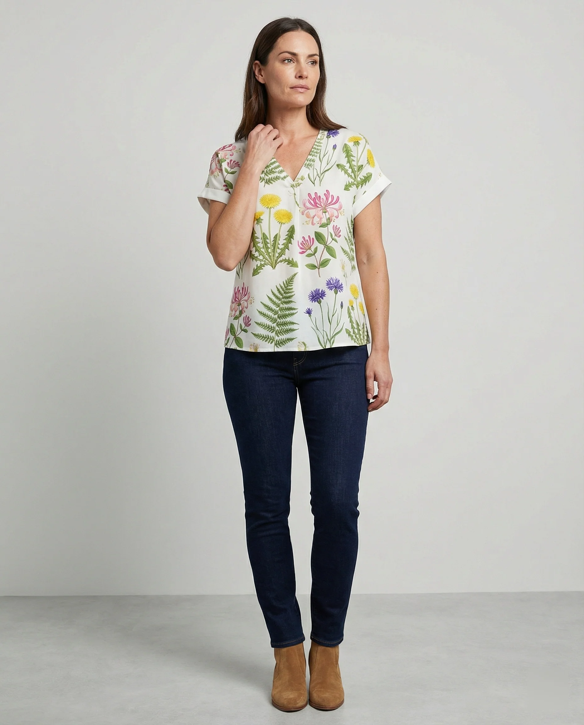 V-Ausschnitt Bluse Leinenoptik Damen - Image 5