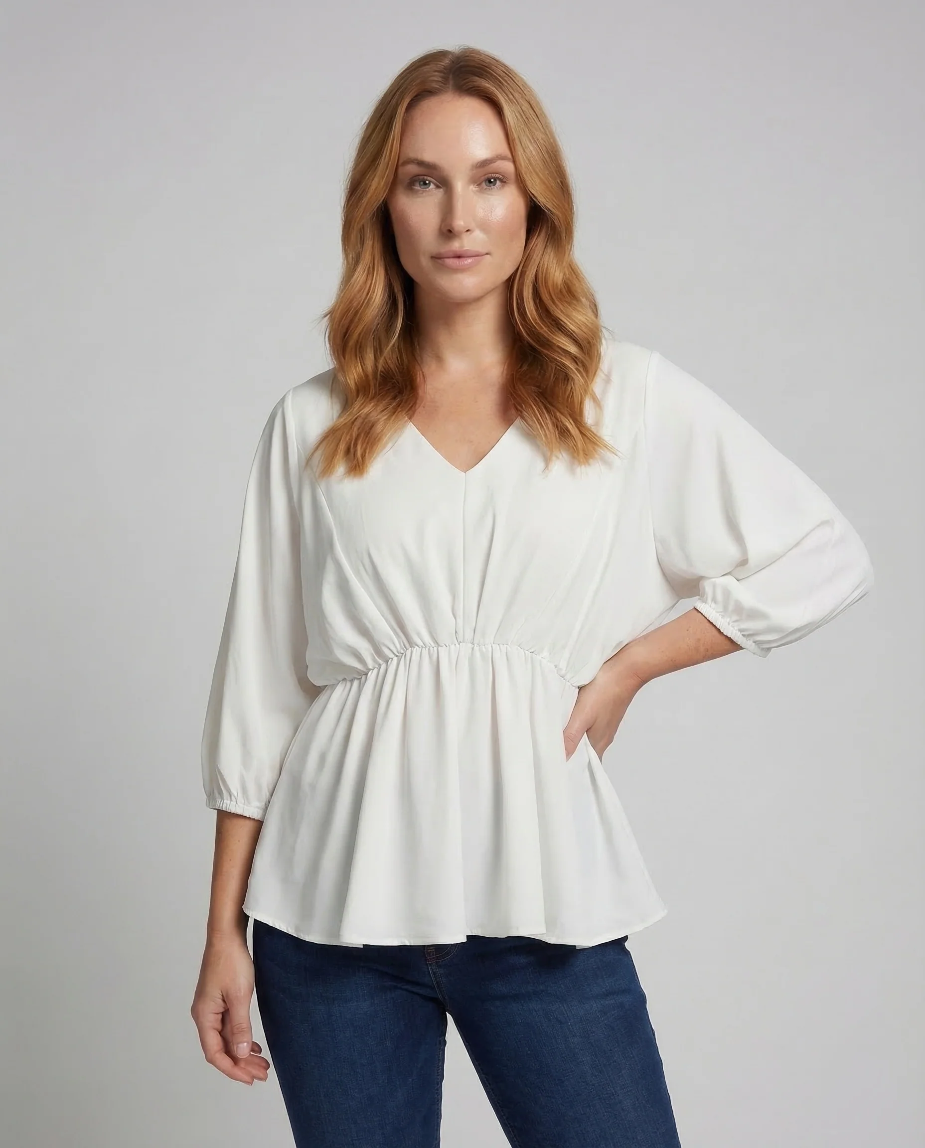 Damen Bluse V Ausschnitt Raffung - Image 2