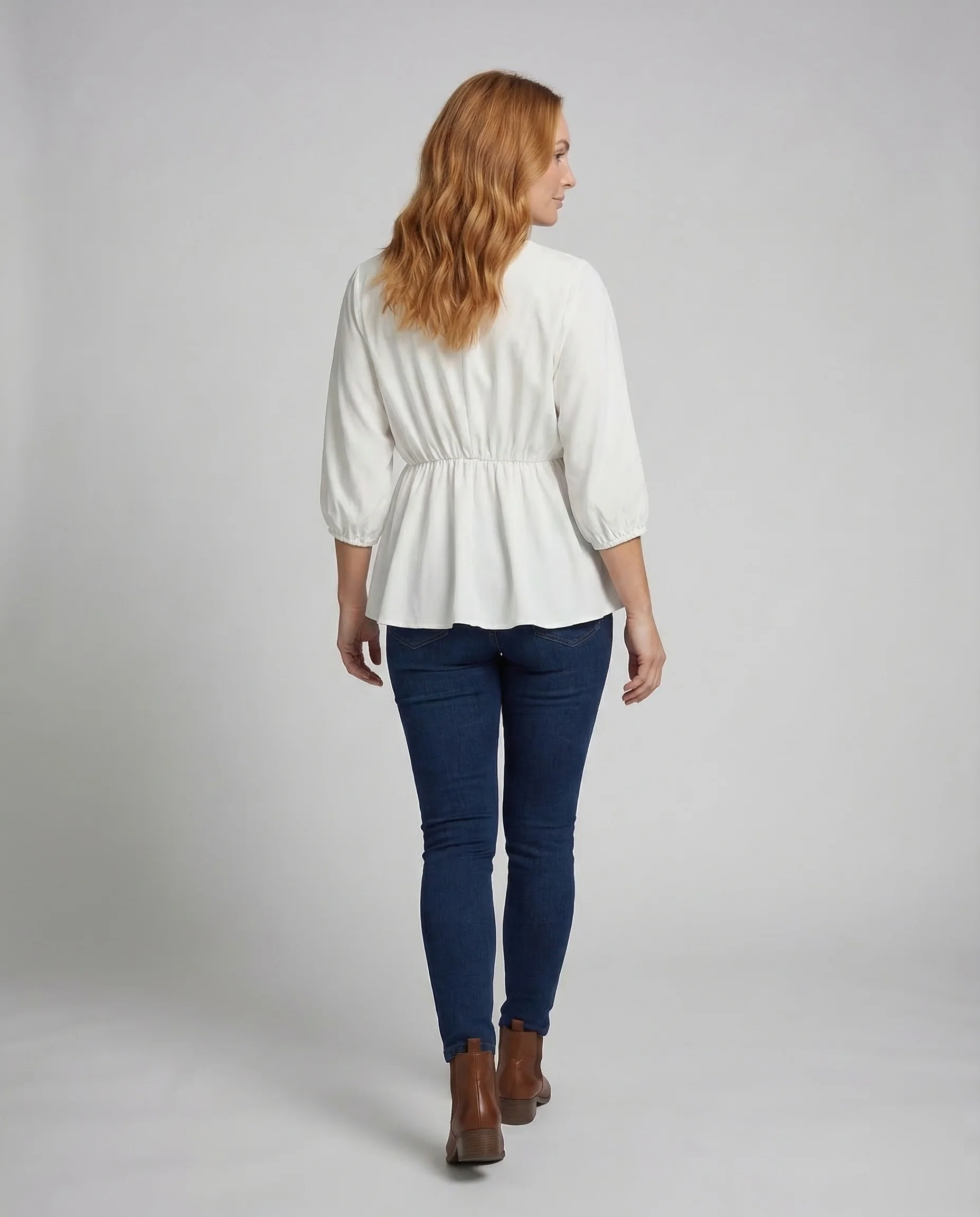 Damen Bluse V Ausschnitt Raffung - Image 4