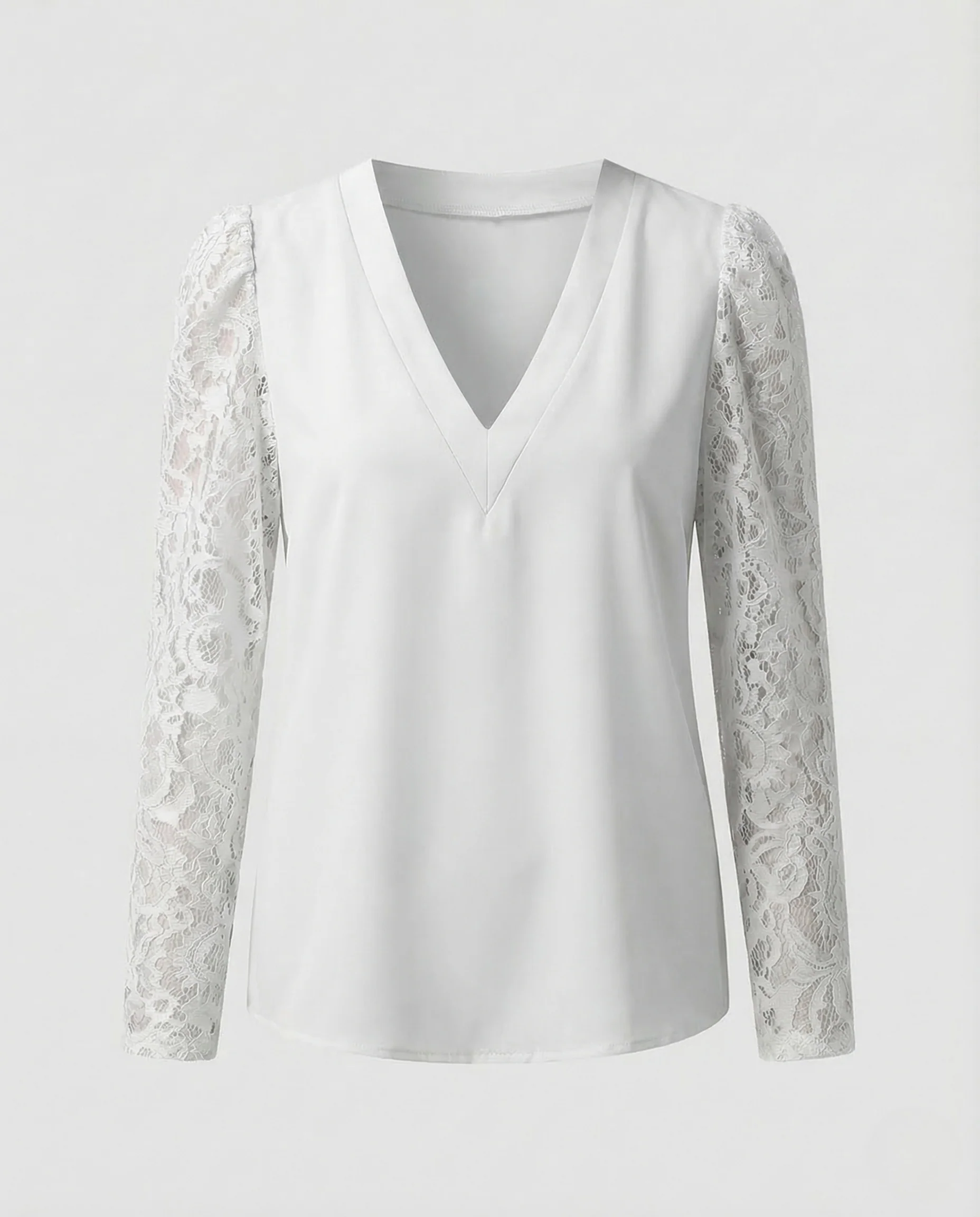 Damen V Ausschnitt Bluse Spitzenärmel - Image 10