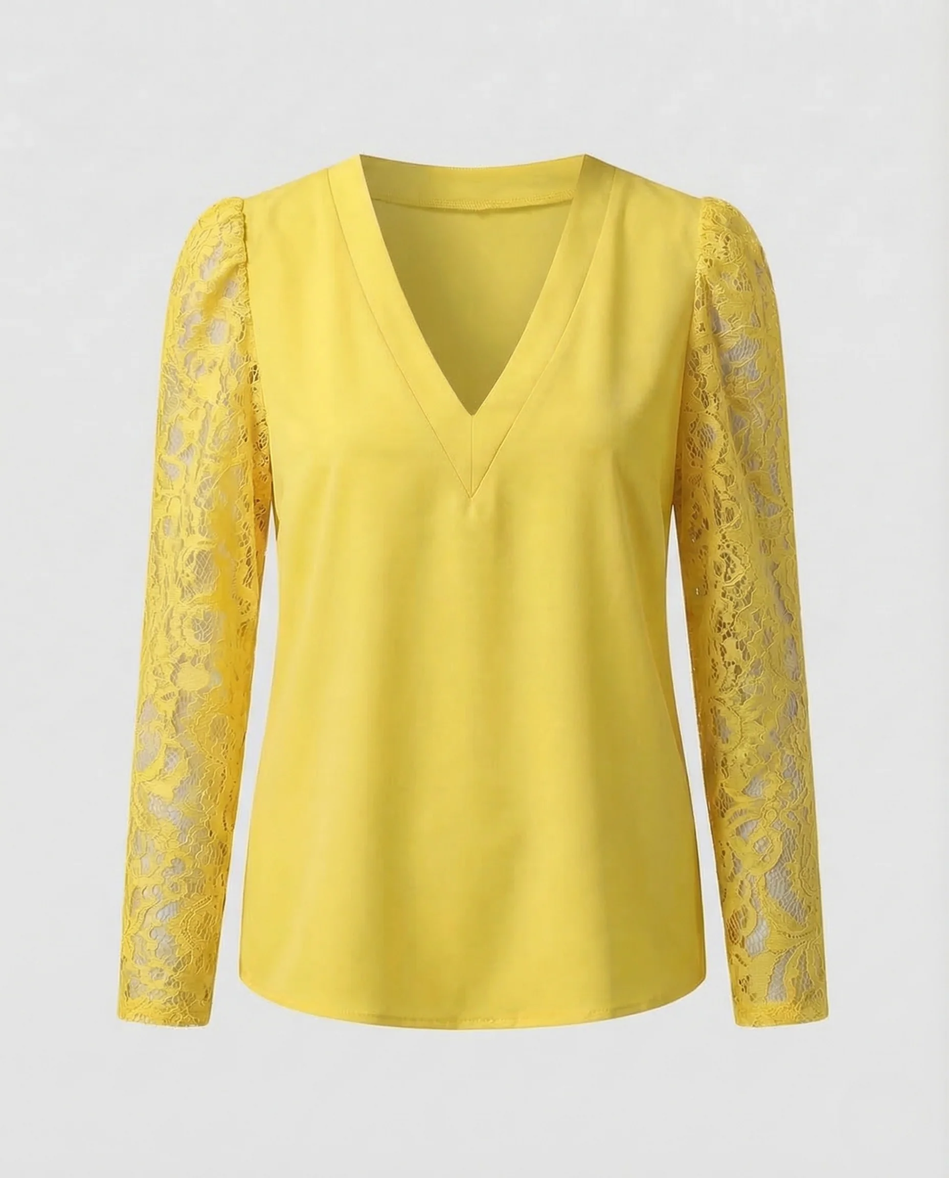 Damen V Ausschnitt Bluse Spitzenärmel - Image 12