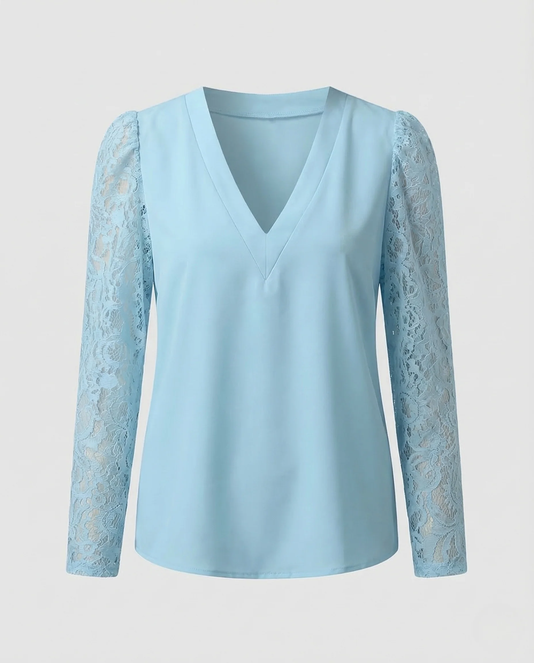 Damen V Ausschnitt Bluse Spitzenärmel - Image 5