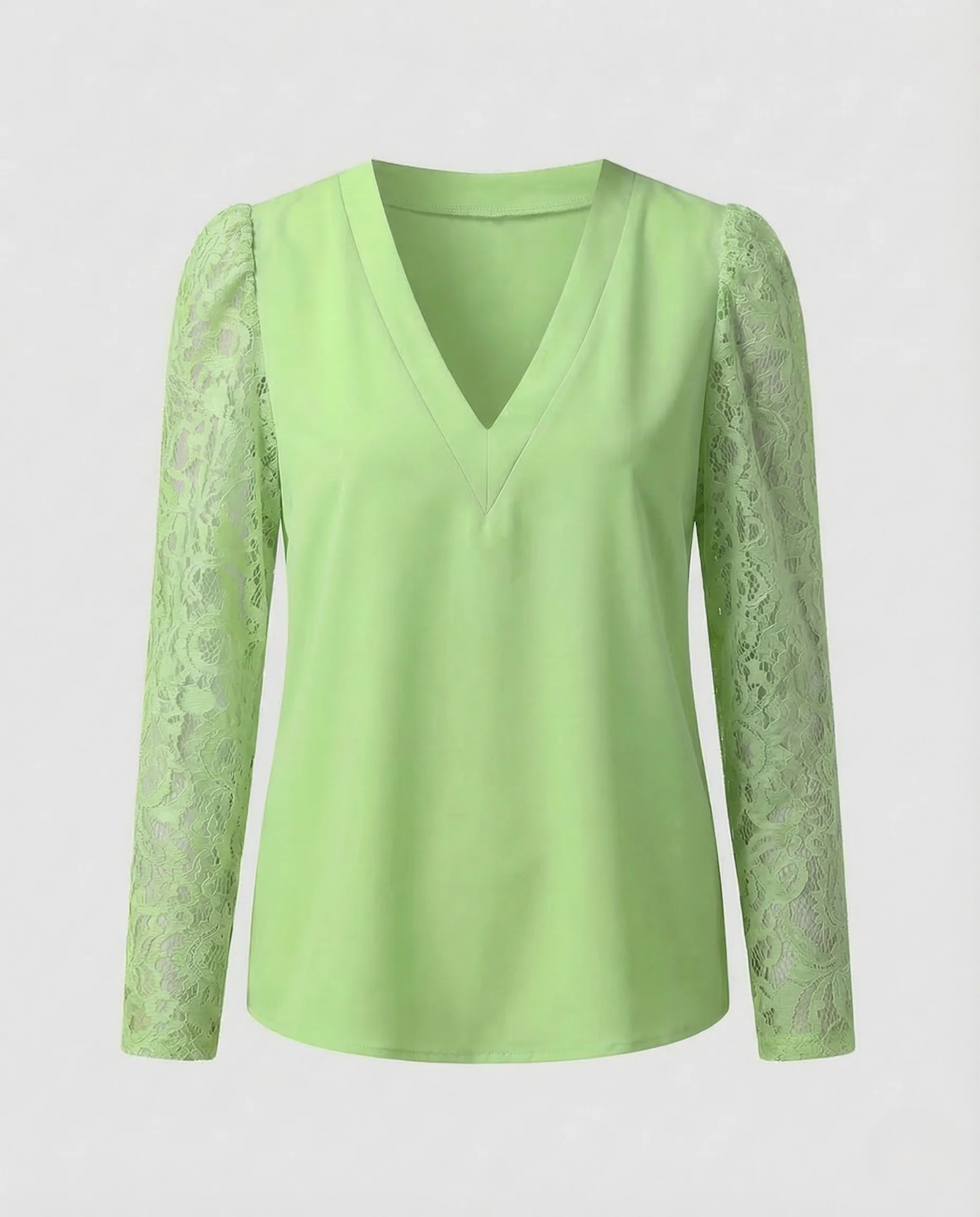 Damen V Ausschnitt Bluse Spitzenärmel - Image 7