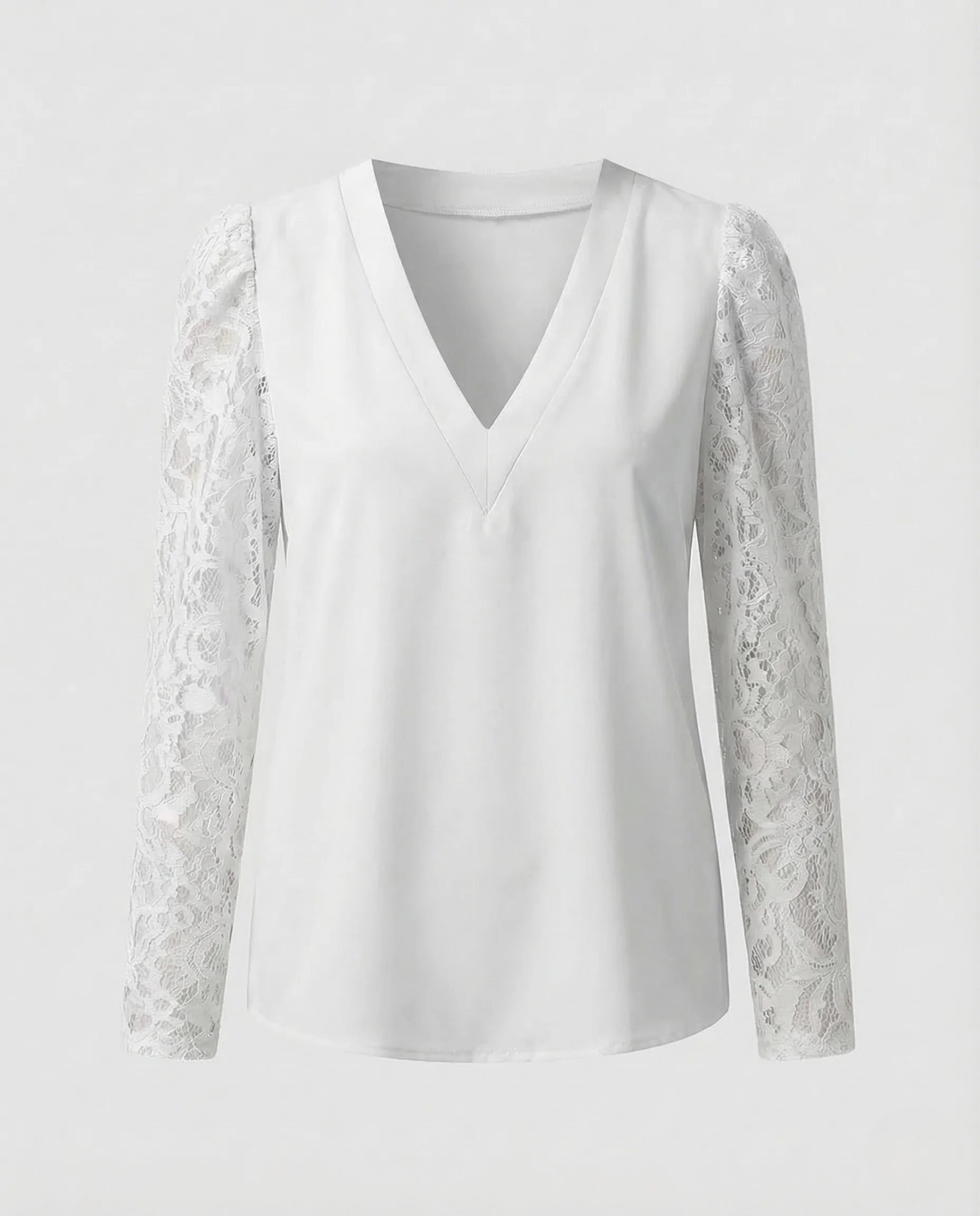 Damen V Ausschnitt Bluse Spitzenärmel - Image 8