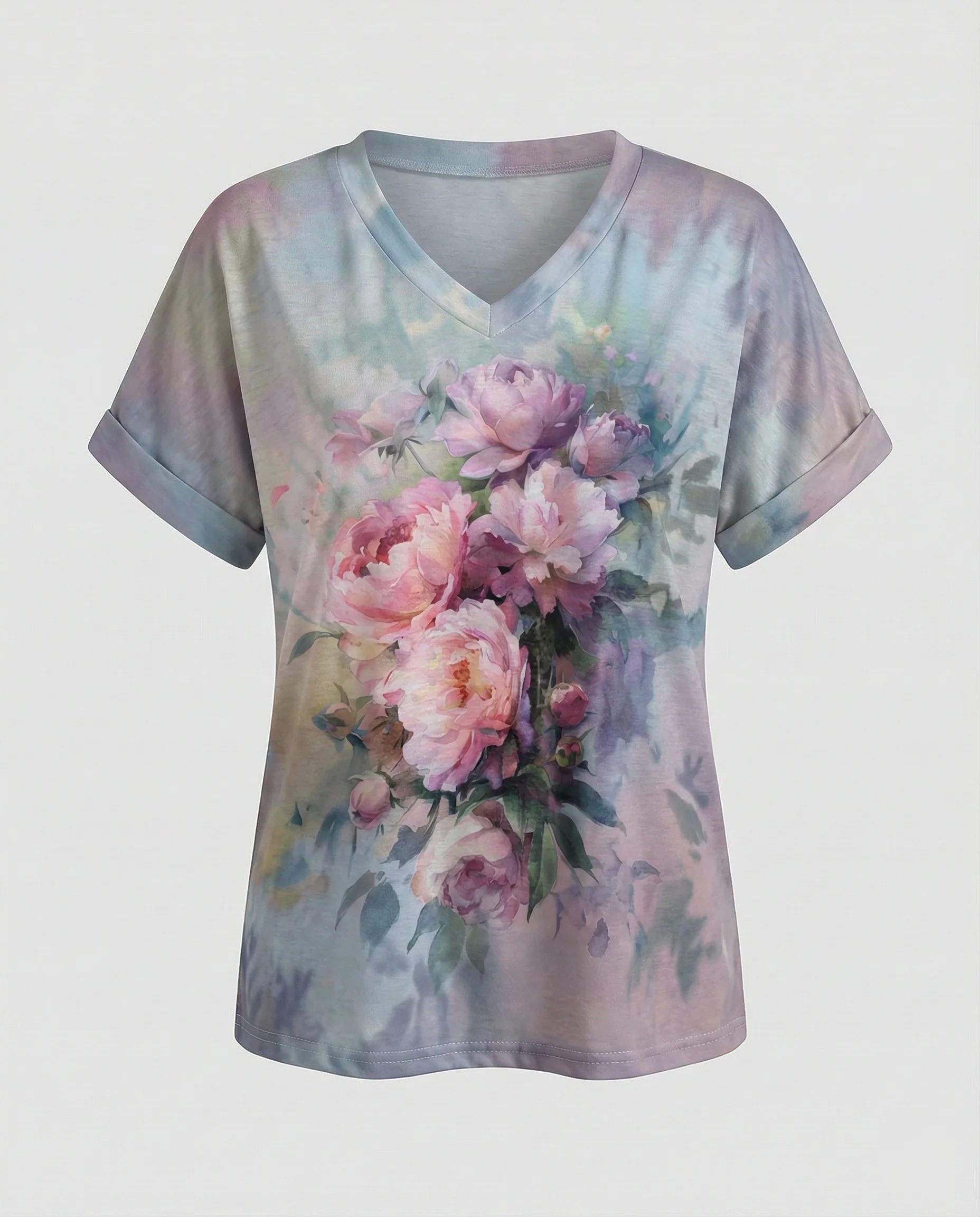 Blusen Tunika V-Ausschnitt Damen Floral - Image 11