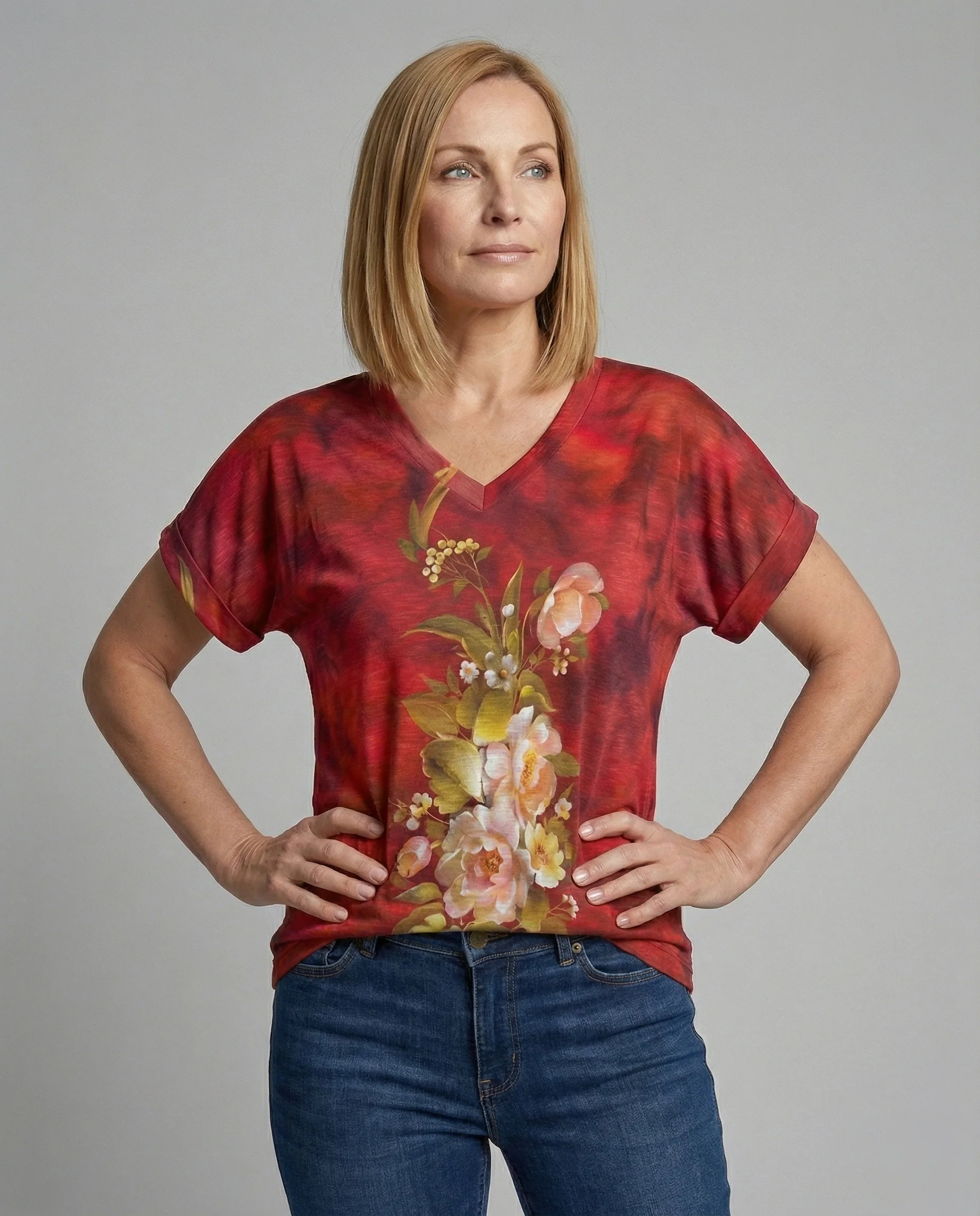 Blusen Tunika V-Ausschnitt Damen Floral - Image 15