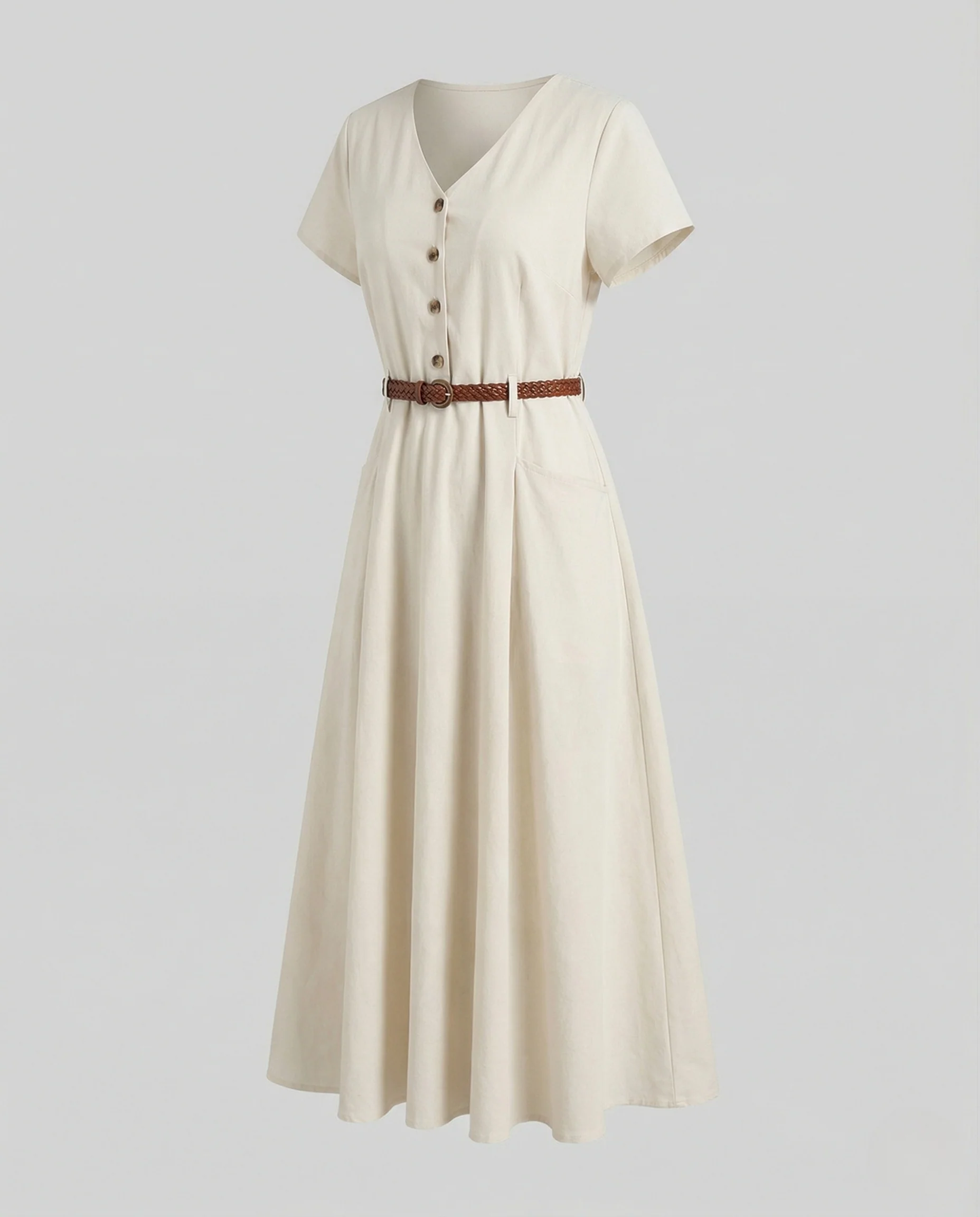 Damen V-Ausschnitt Maxikleid mit Knopfleiste - Image 4