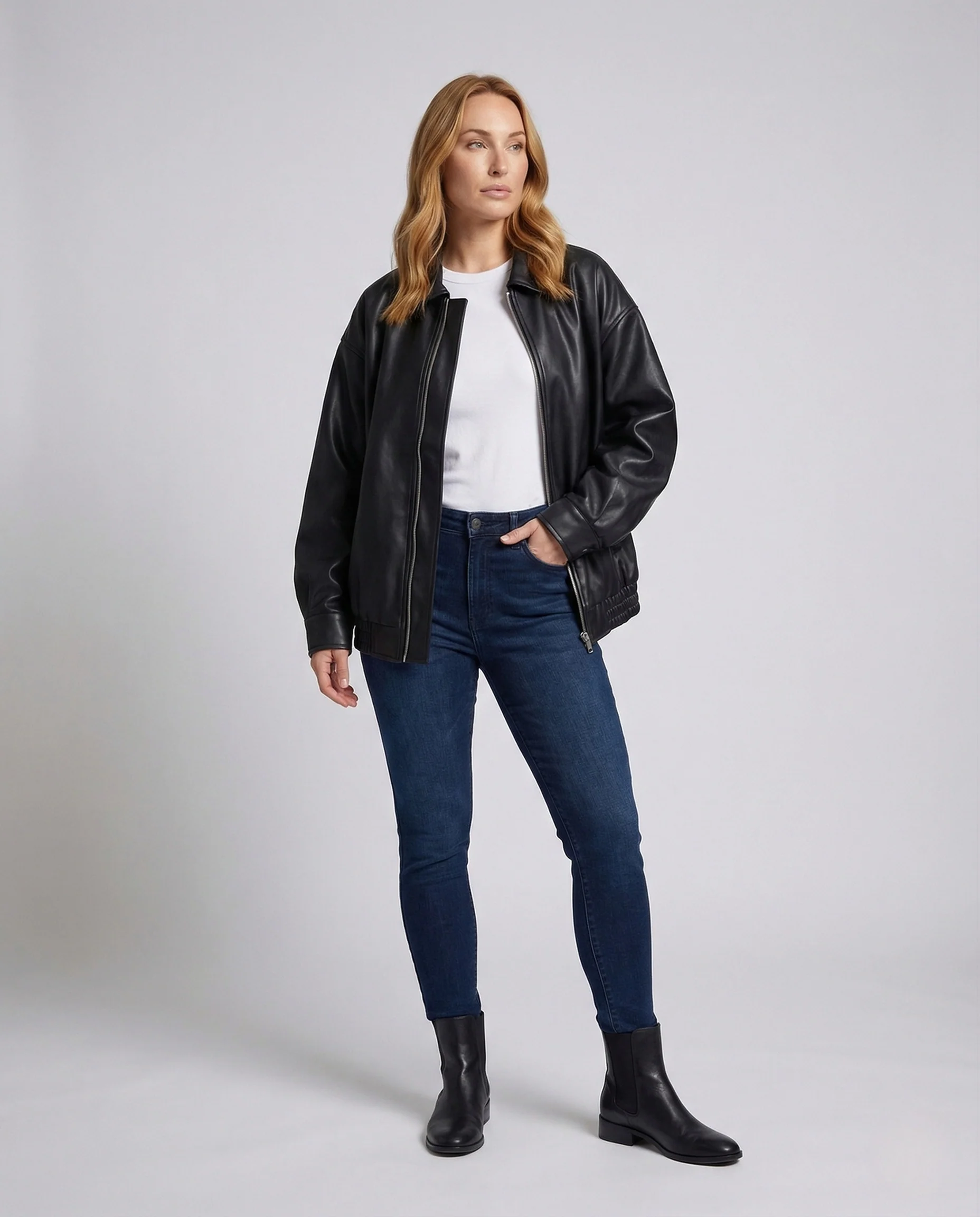 Damen Hemdjacke in Lederoptik