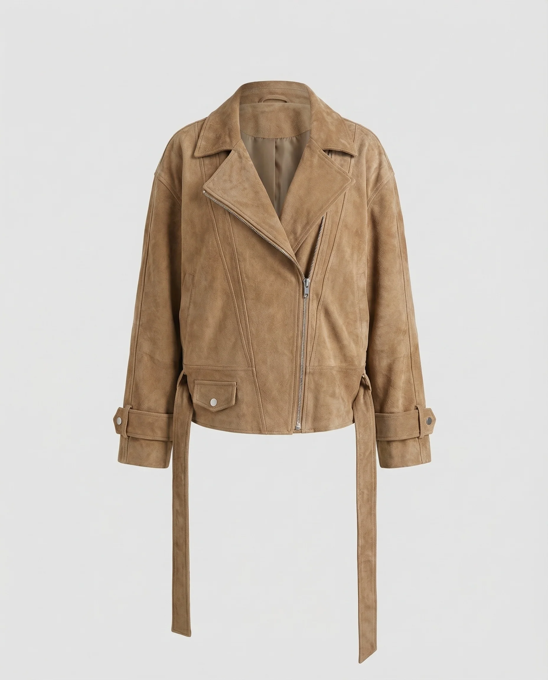 Damen Veloursleder Bikerjacke Gürtel - Image 5