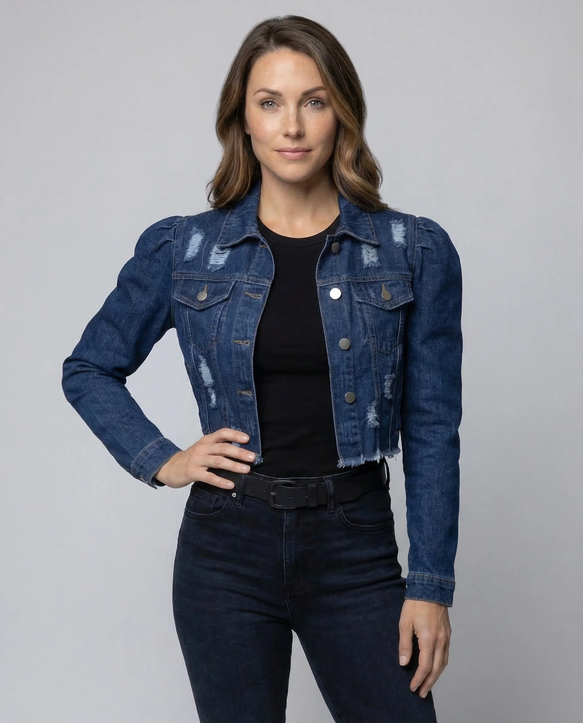 Damen Jeansjacke Cropped Risse - Image 2