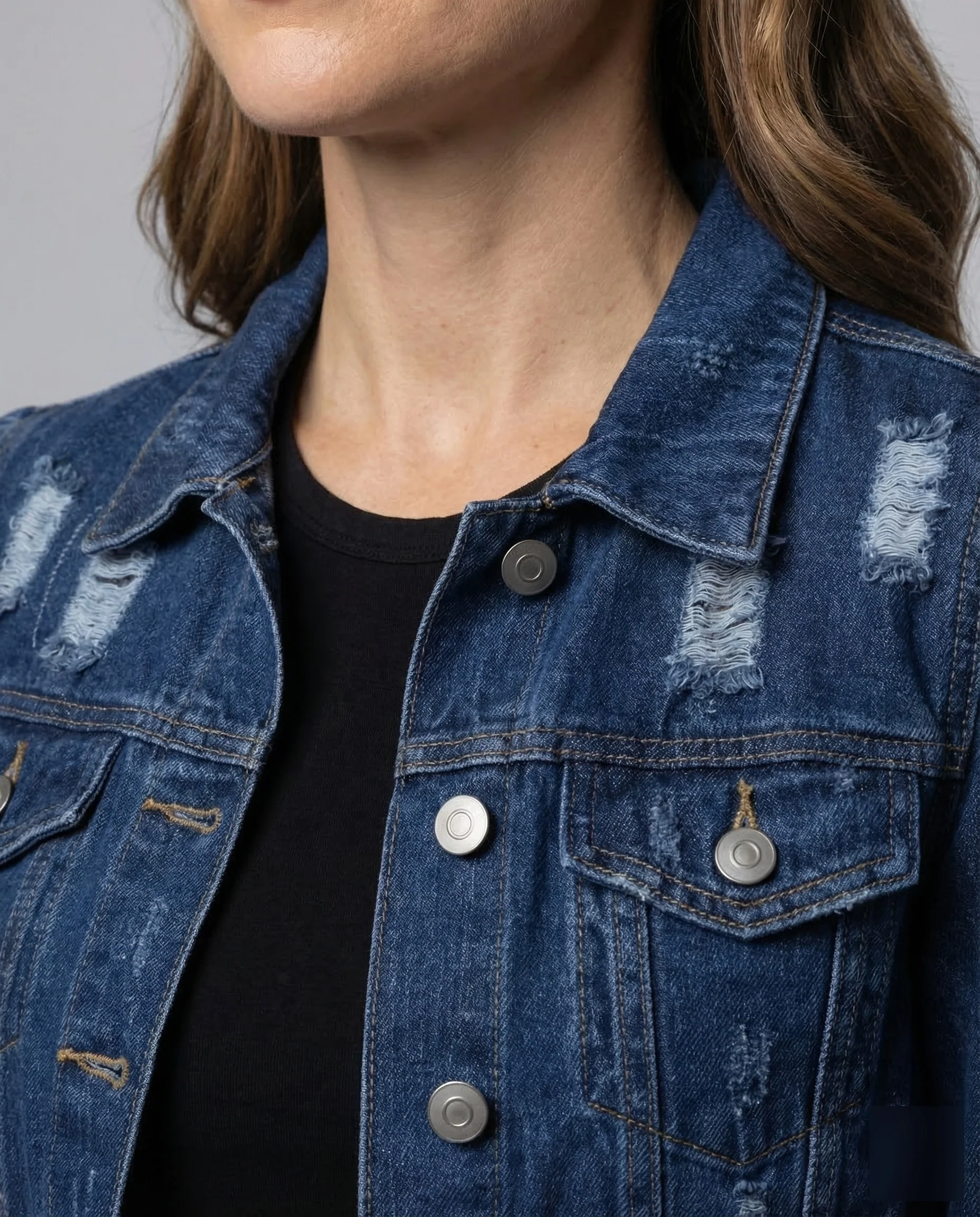 Damen Jeansjacke Cropped Risse - Image 3