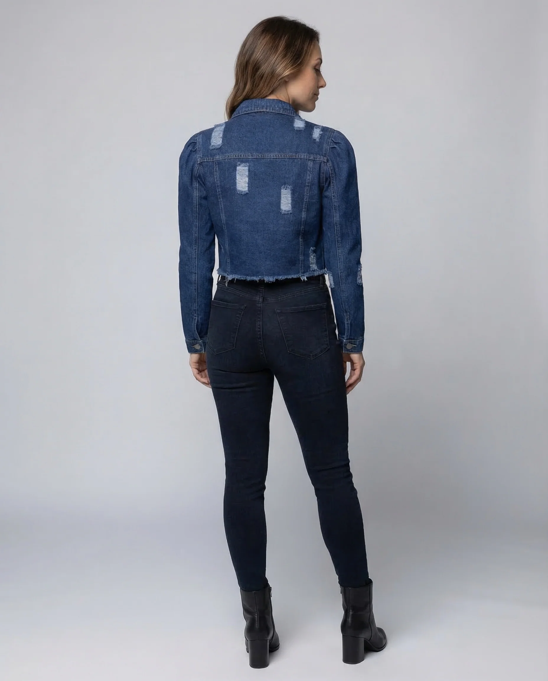Damen Jeansjacke Cropped Risse - Image 4