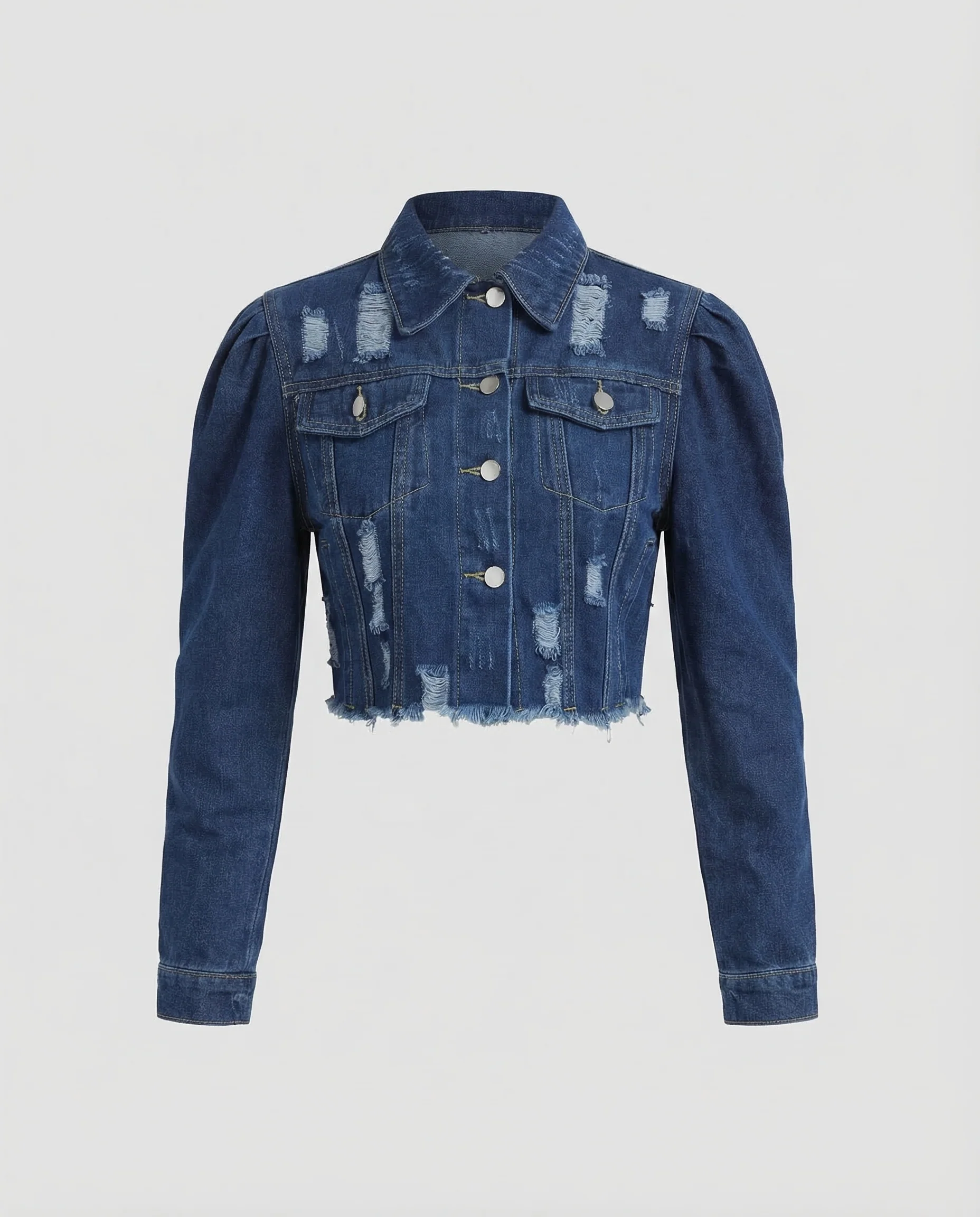 Damen Jeansjacke Cropped Risse - Image 5