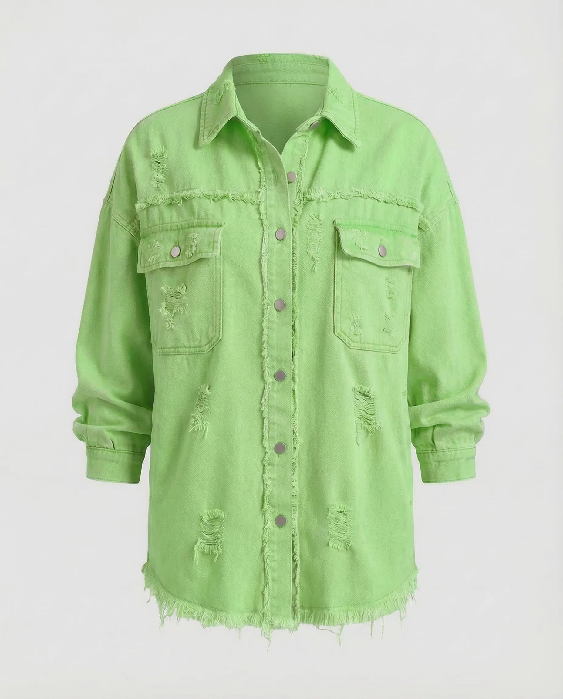 Damen Lange Jeanshemdjacke Used-Look - Image 10