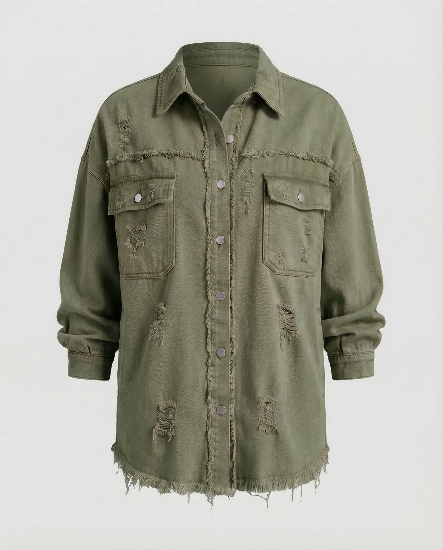 Damen Lange Jeanshemdjacke Used-Look - Image 11