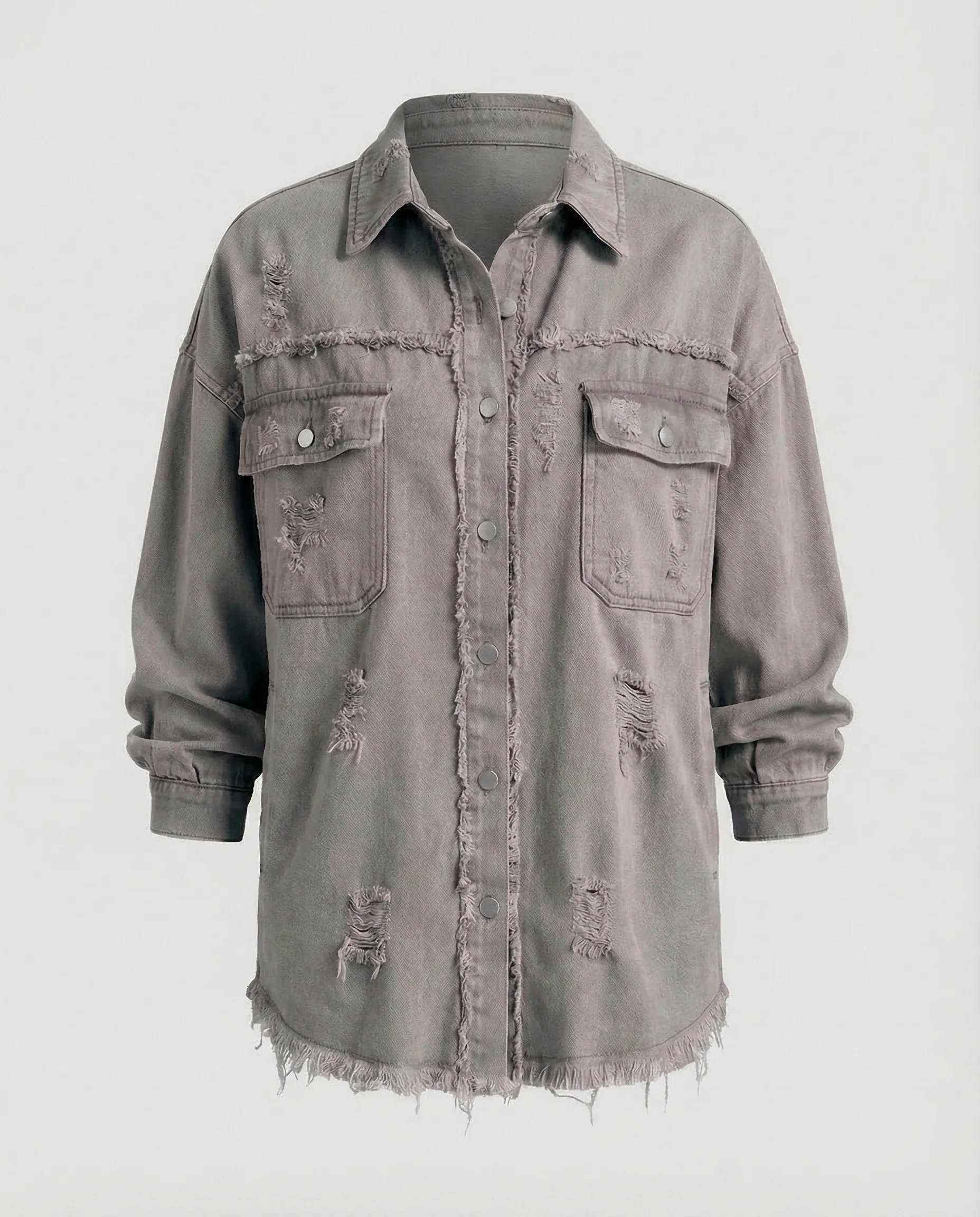 Damen Lange Jeanshemdjacke Used-Look - Image 12