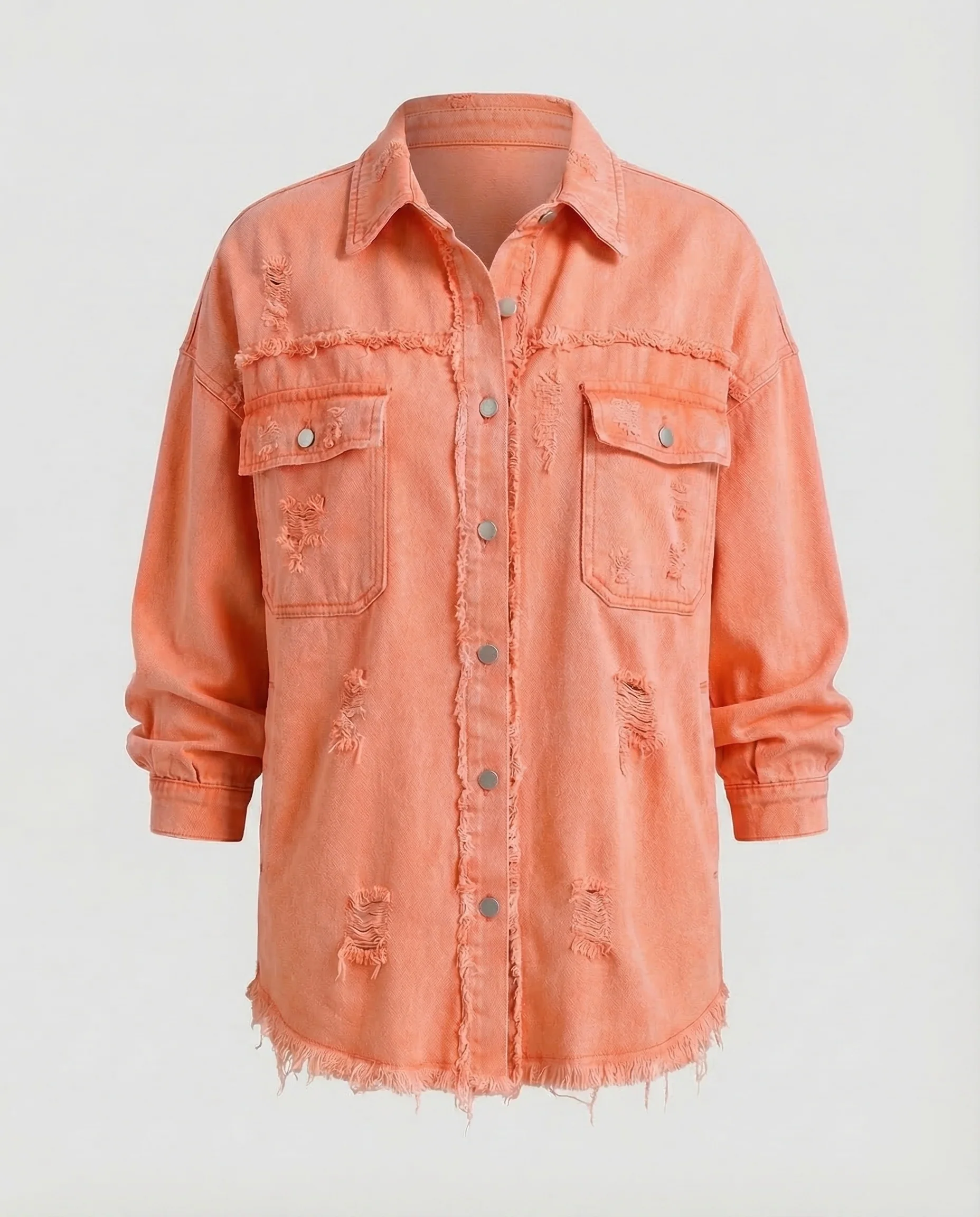 Damen Lange Jeanshemdjacke Used-Look - Image 13