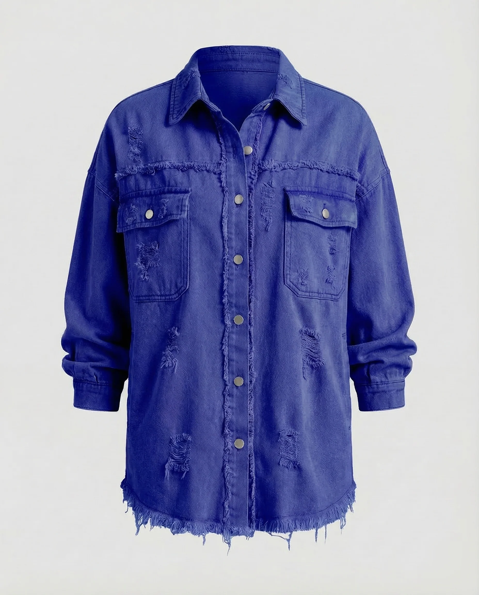 Damen Lange Jeanshemdjacke Used-Look - Image 14