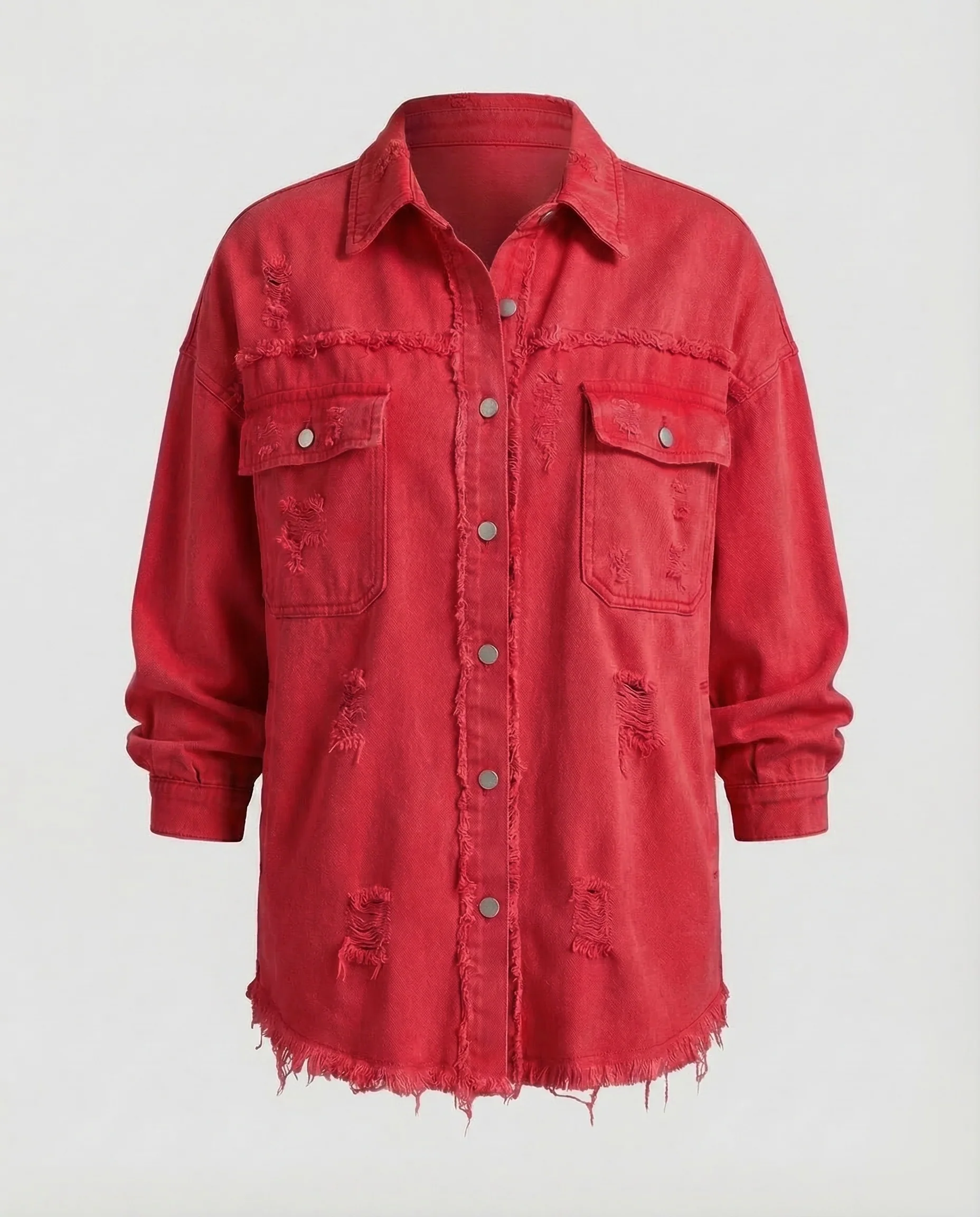Damen Lange Jeanshemdjacke Used-Look - Image 15