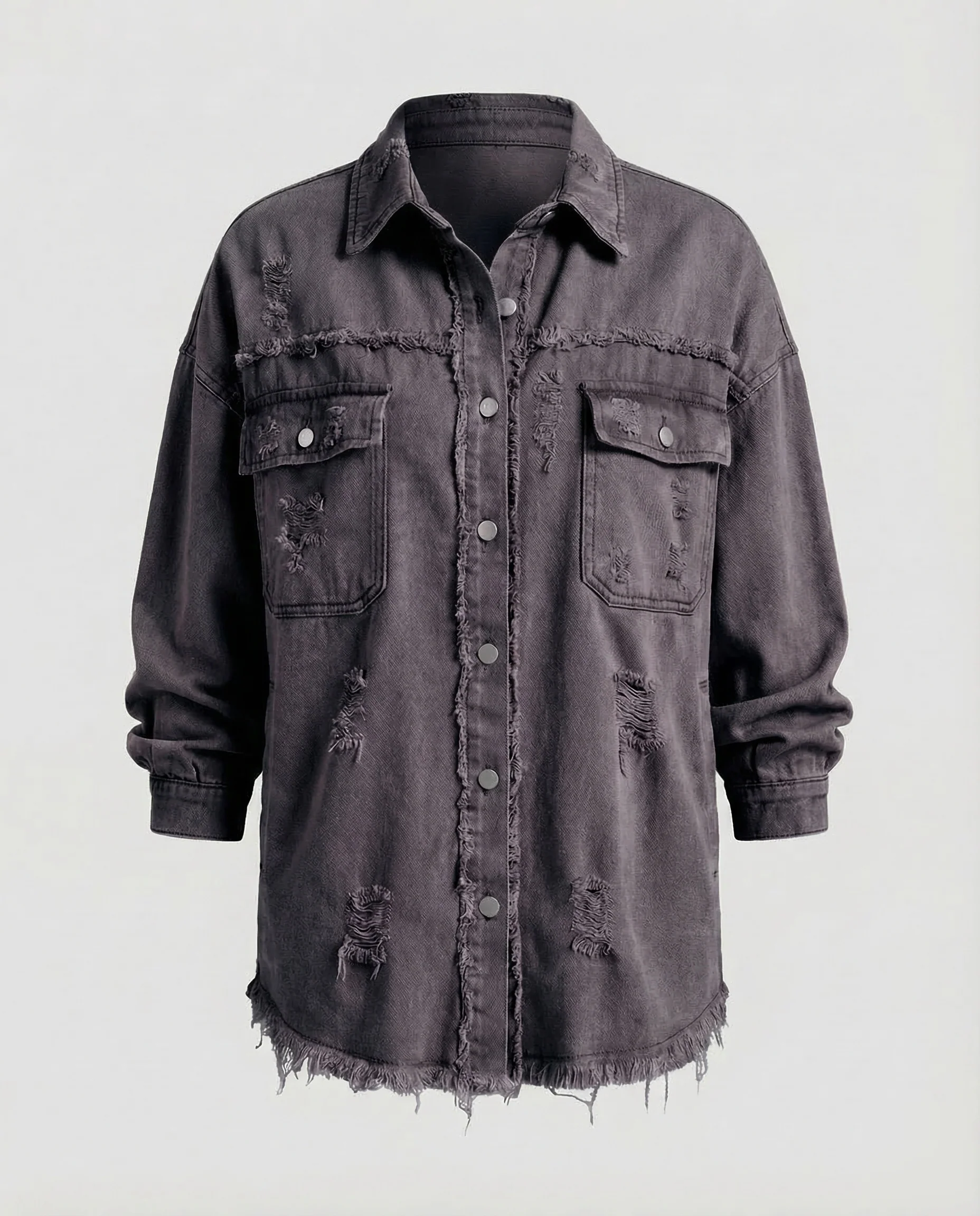 Damen Lange Jeanshemdjacke Used-Look - Image 17
