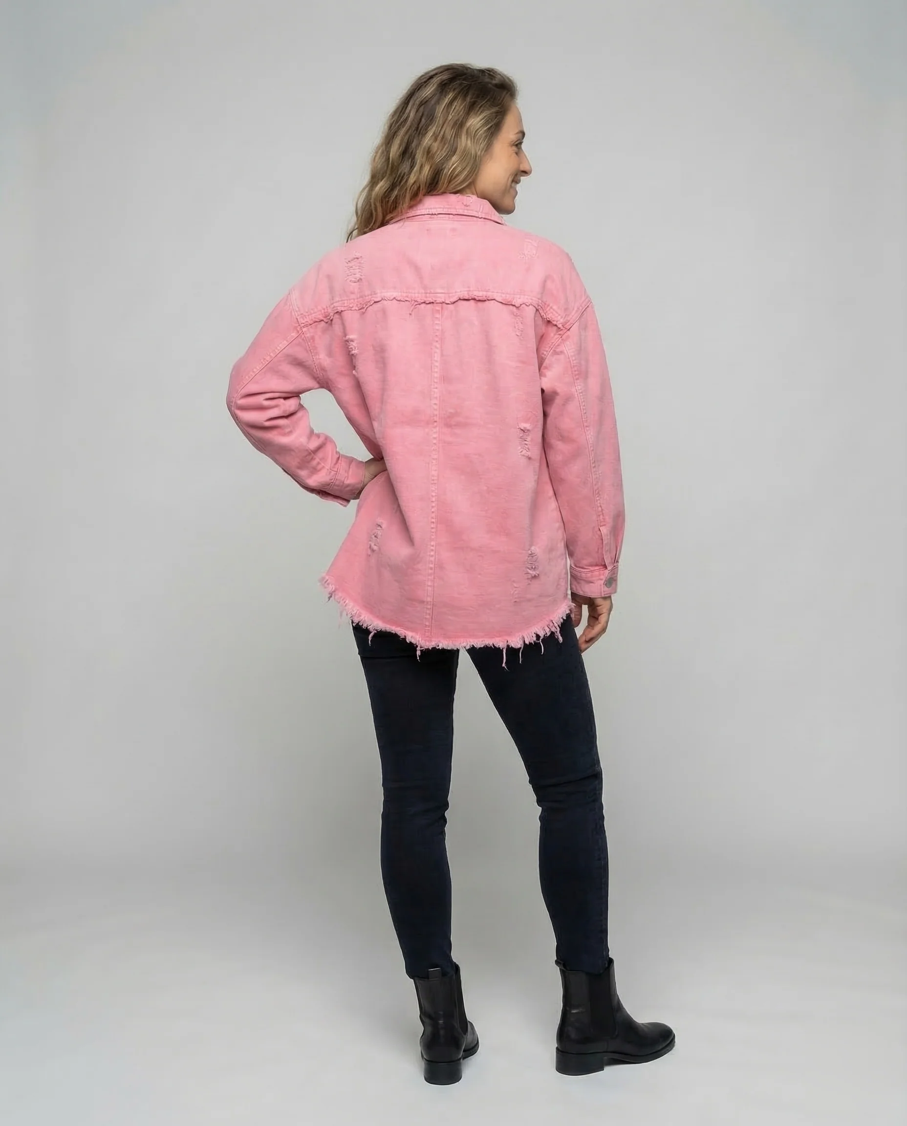 Damen Lange Jeanshemdjacke Used-Look - Image 4