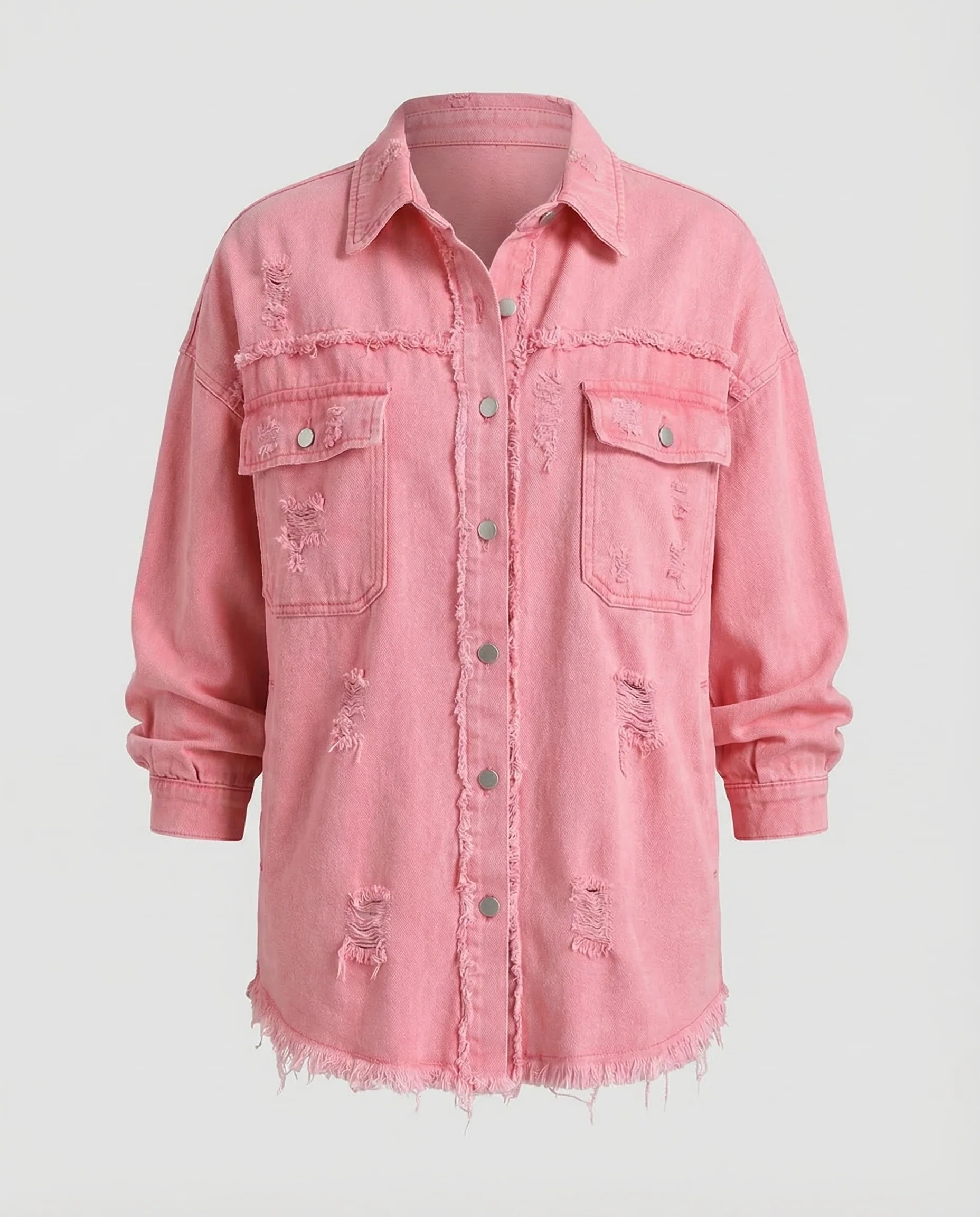 Damen Lange Jeanshemdjacke Used-Look - Image 5
