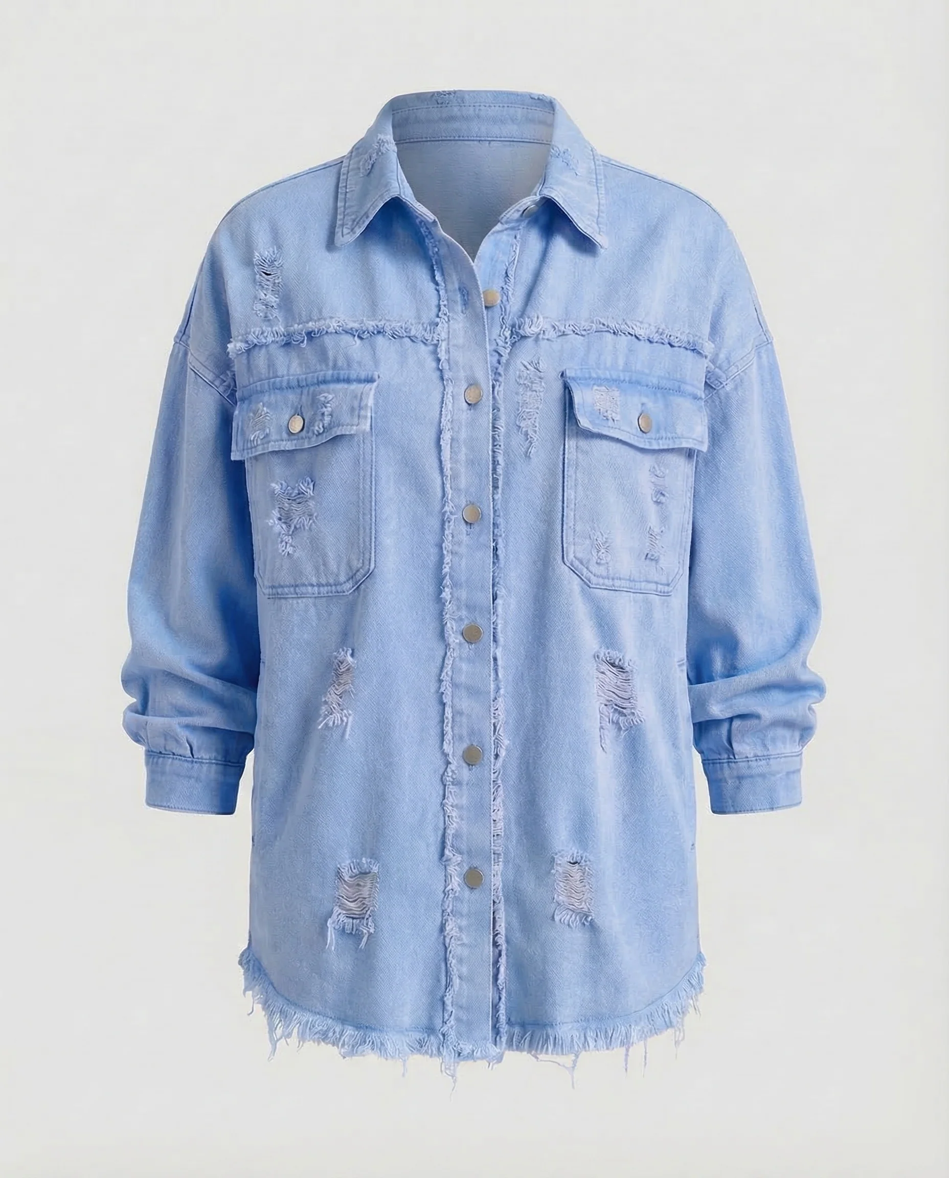 Damen Lange Jeanshemdjacke Used-Look - Image 6