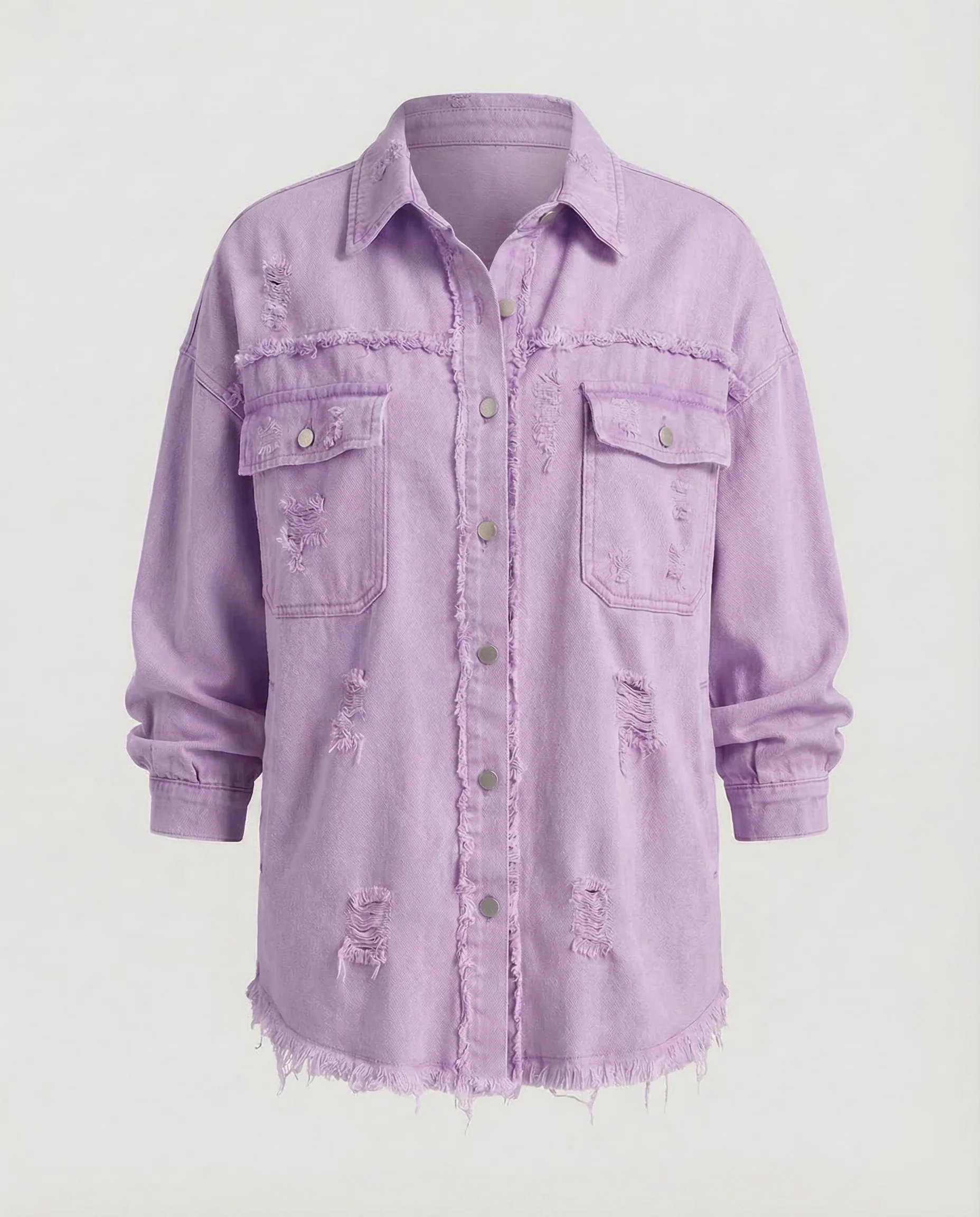 Damen Lange Jeanshemdjacke Used-Look - Image 7