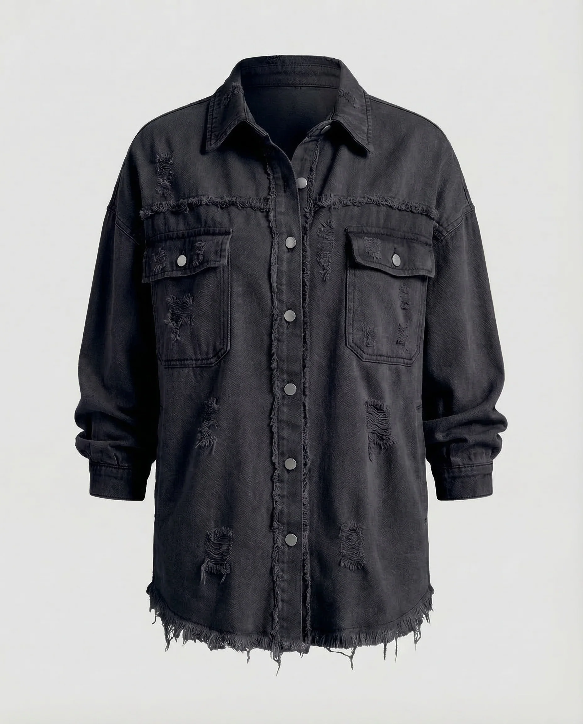 Damen Lange Jeanshemdjacke Used-Look - Image 9