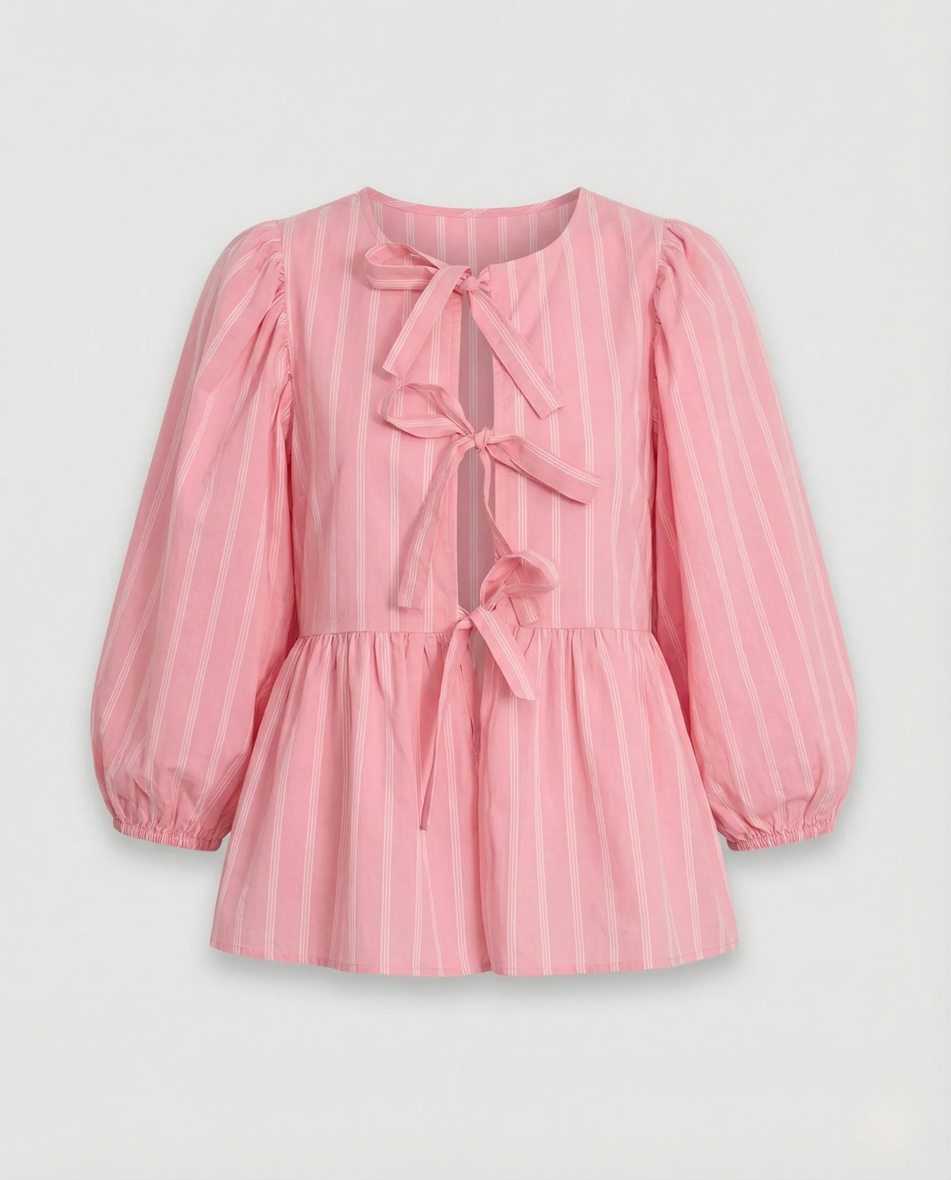 Bluse Damen Puffärmel Schleife - Image 4