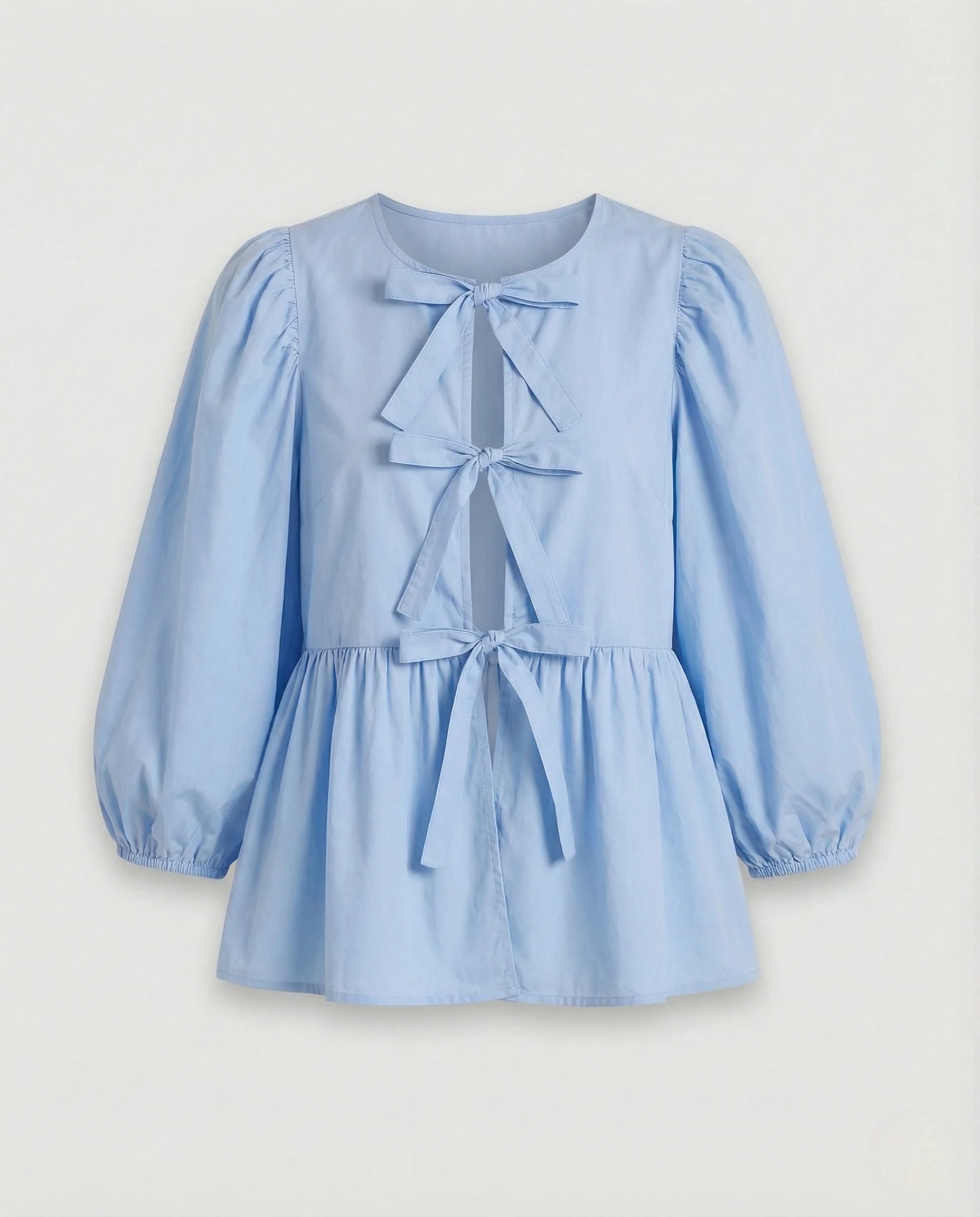 Bluse Damen Puffärmel Schleife - Image 6