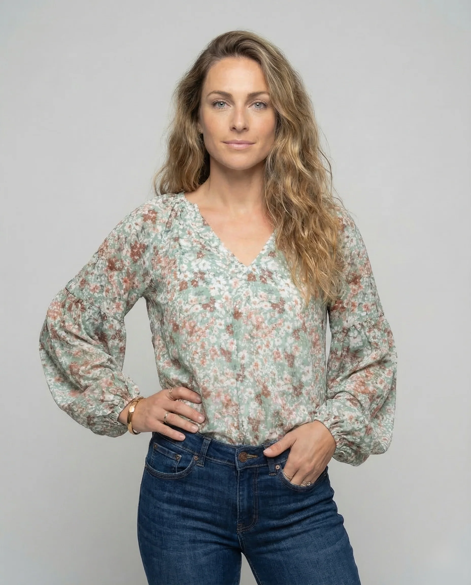 Damen V-Ausschnitt-Bluse Blumenprint - Image 2