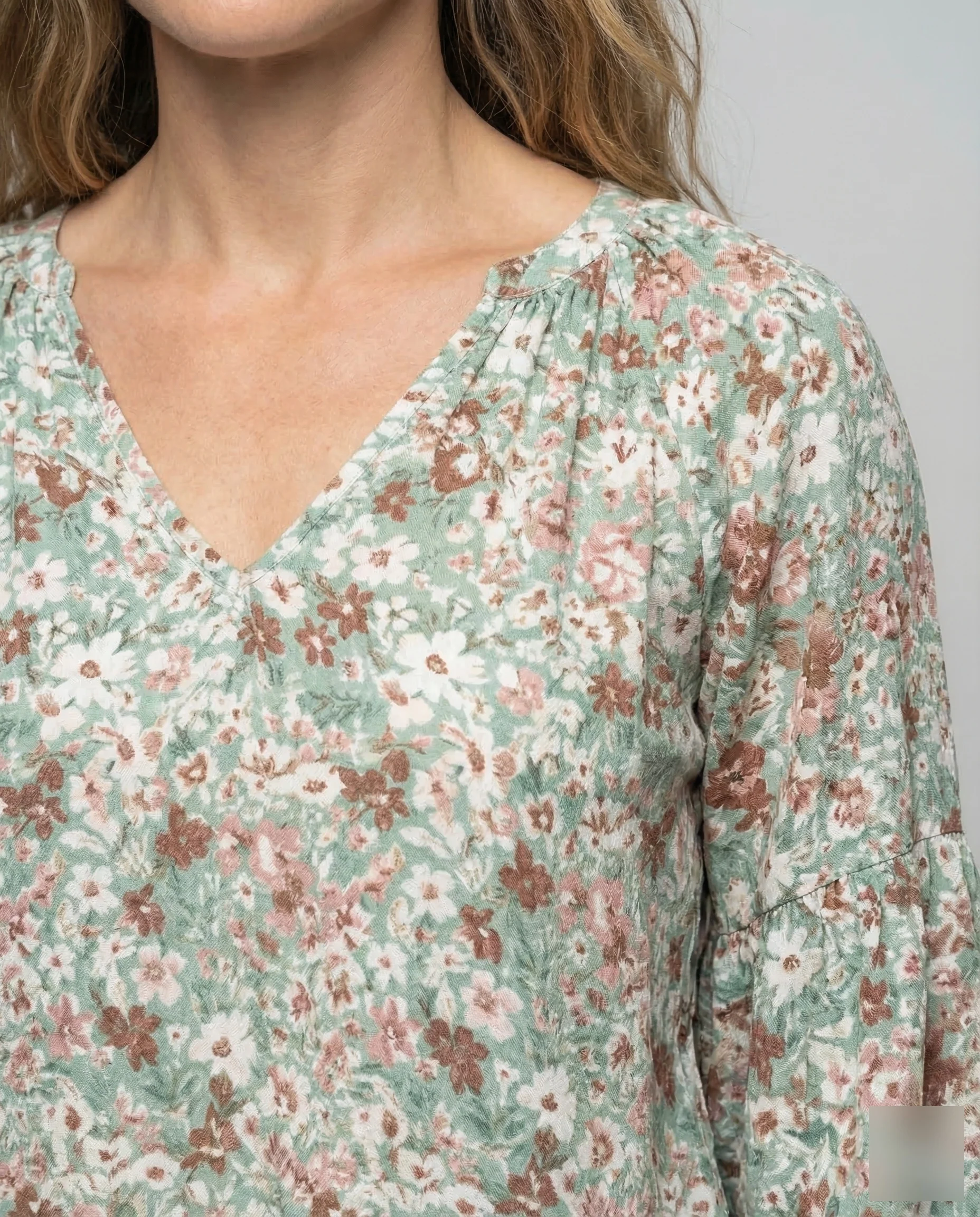 Damen V-Ausschnitt-Bluse Blumenprint - Image 3
