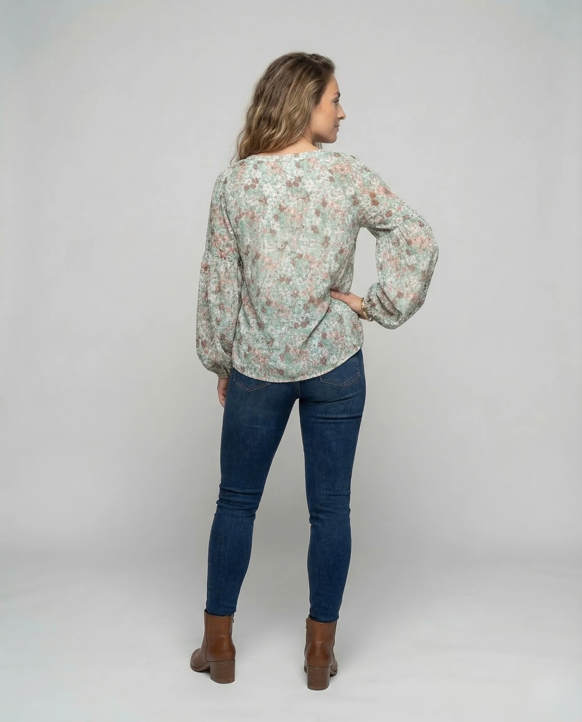 Damen V-Ausschnitt-Bluse Blumenprint - Image 4