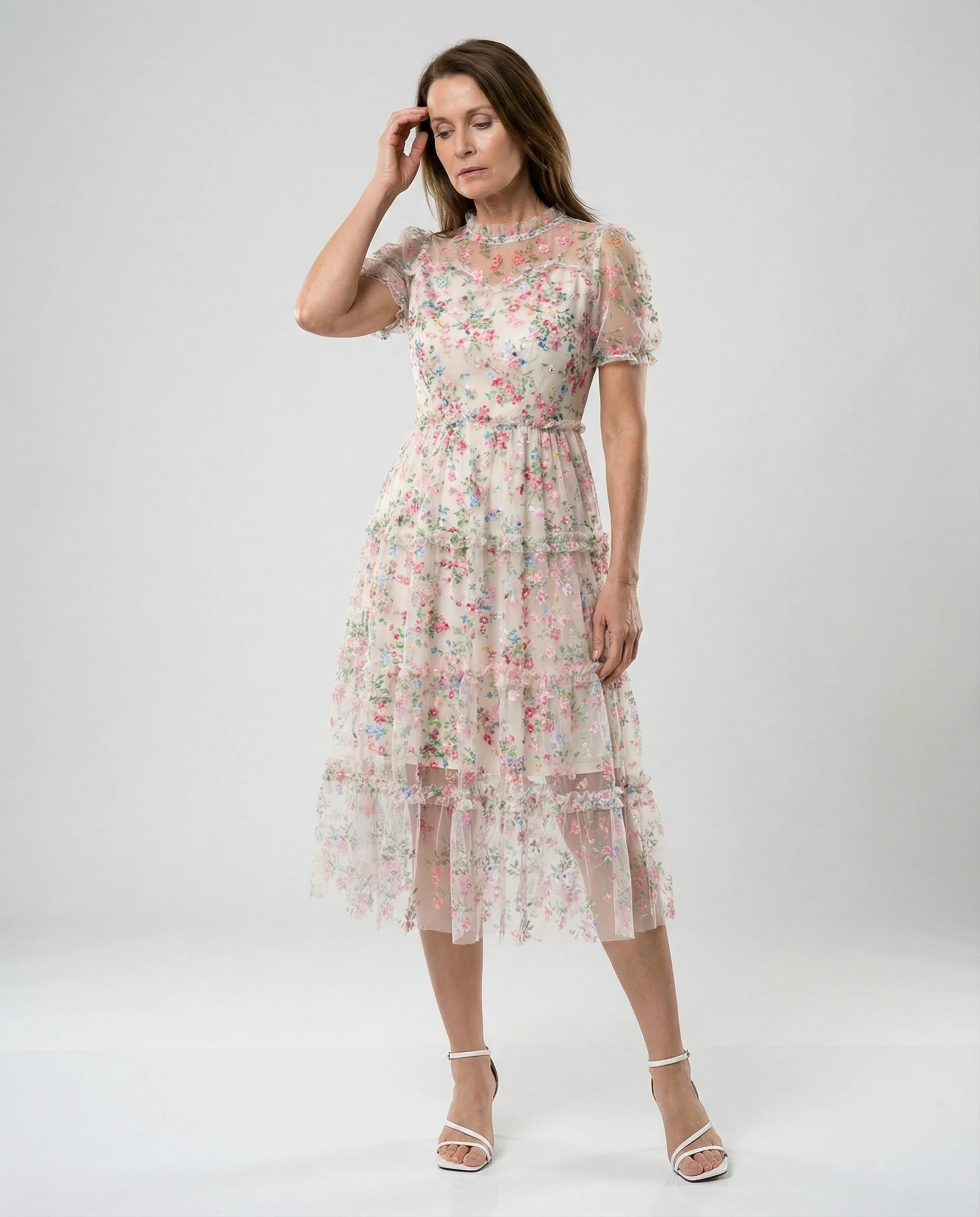 Damen Tüll Midikleid mit Spitze elegant