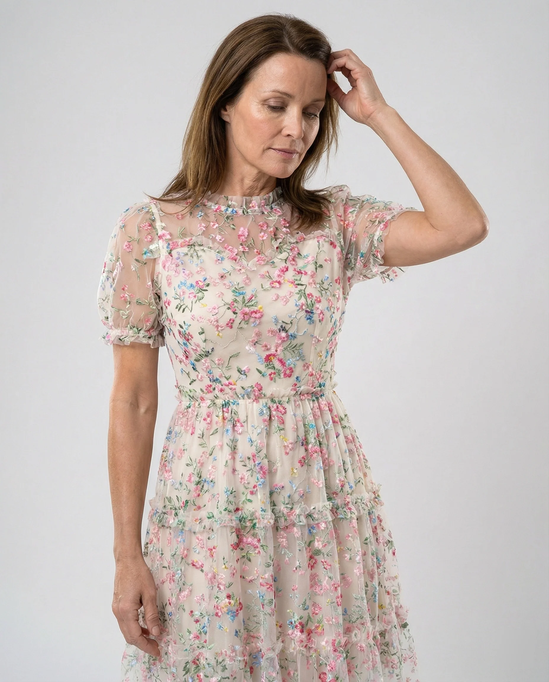 Damen Tüll Midikleid mit Spitze elegant - Image 2
