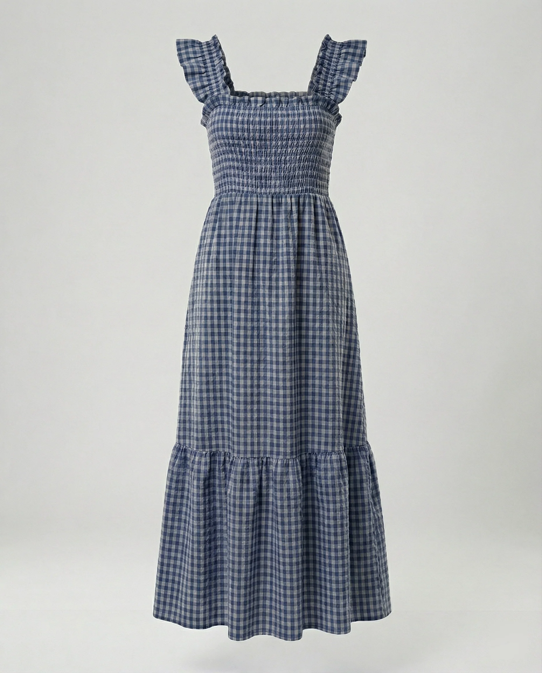 Damen Vichy Maxikleid mit Smokoberteil