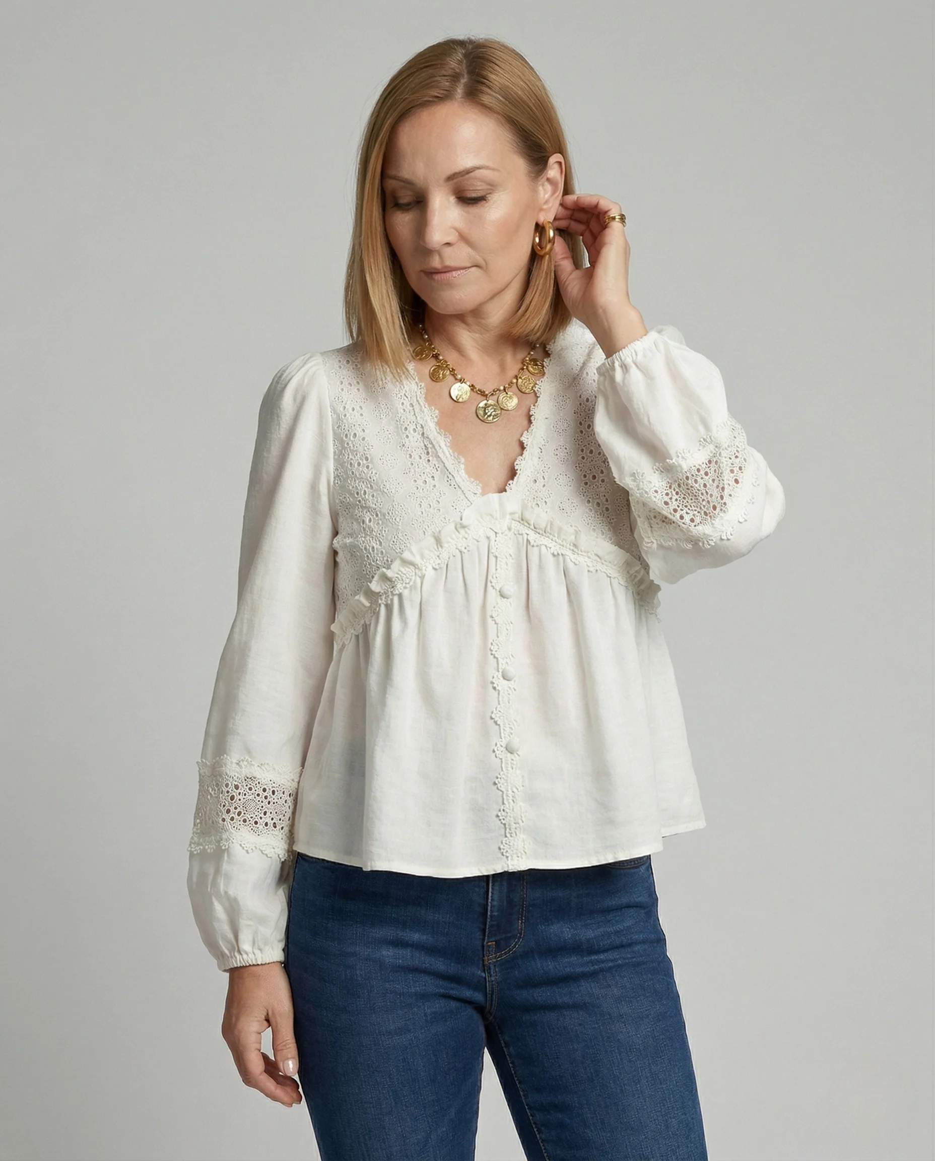 Bluse Damen Spitze Vintage - Image 2