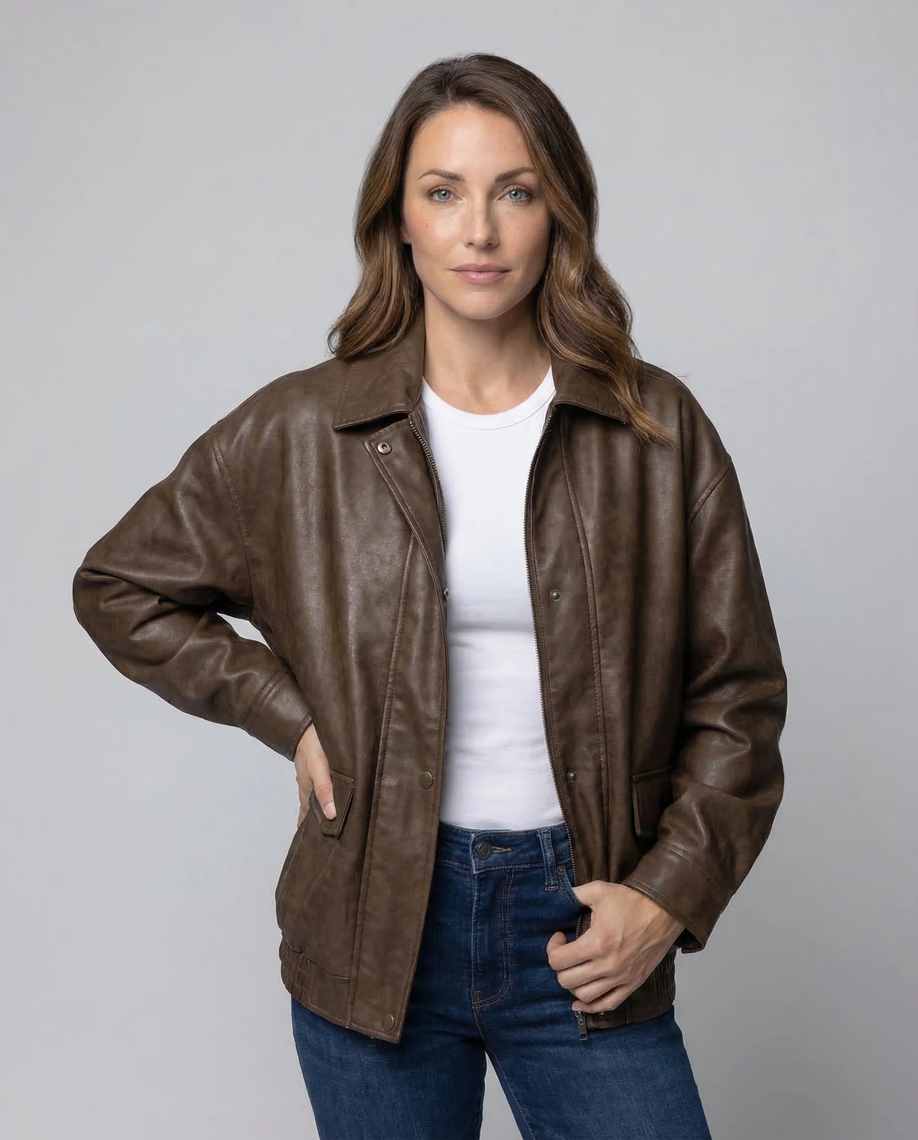 Damen Lederimitat Blouson Vintage - Image 2