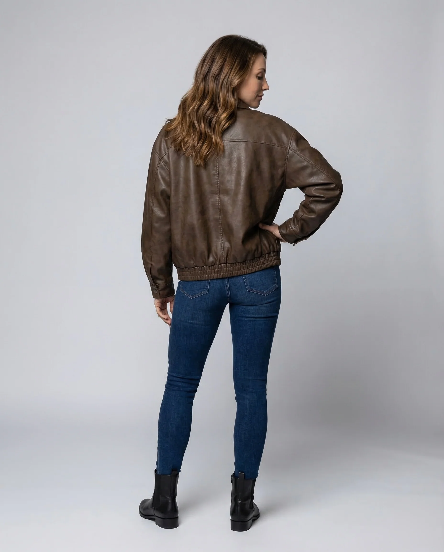 Damen Lederimitat Blouson Vintage - Image 4