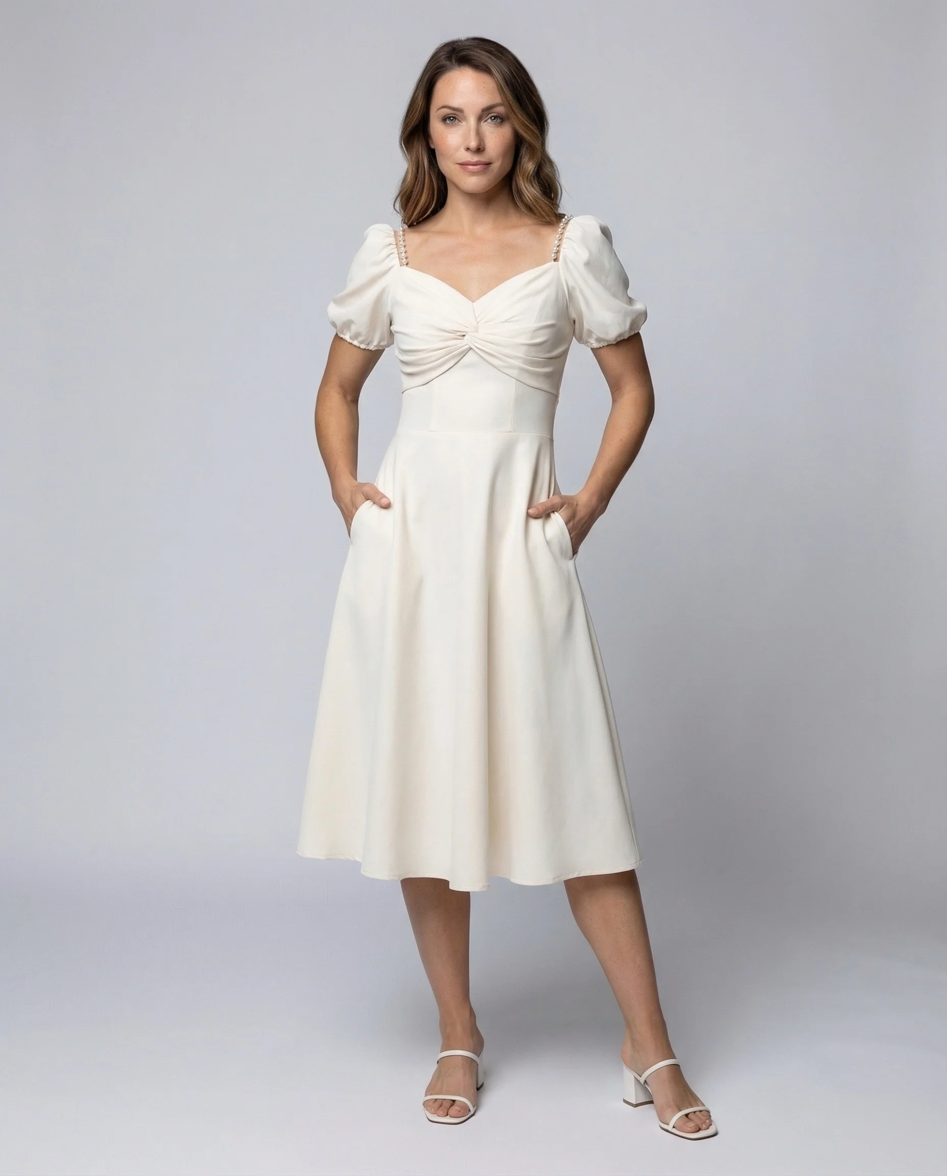 Damen Vintage Midikleid mit Herz Ausschnitt