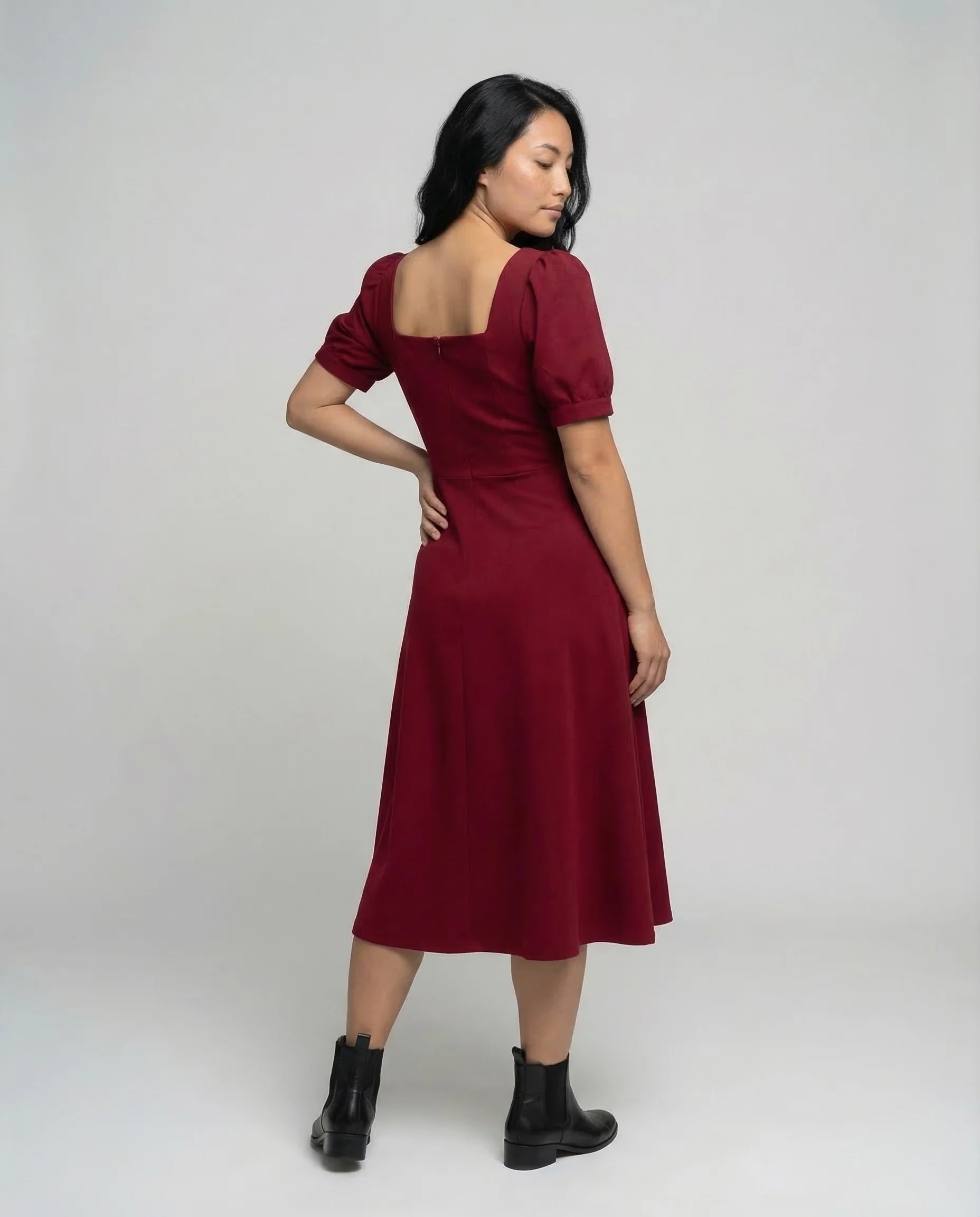 Damen Vintage Midikleid Puffärmel - Image 4