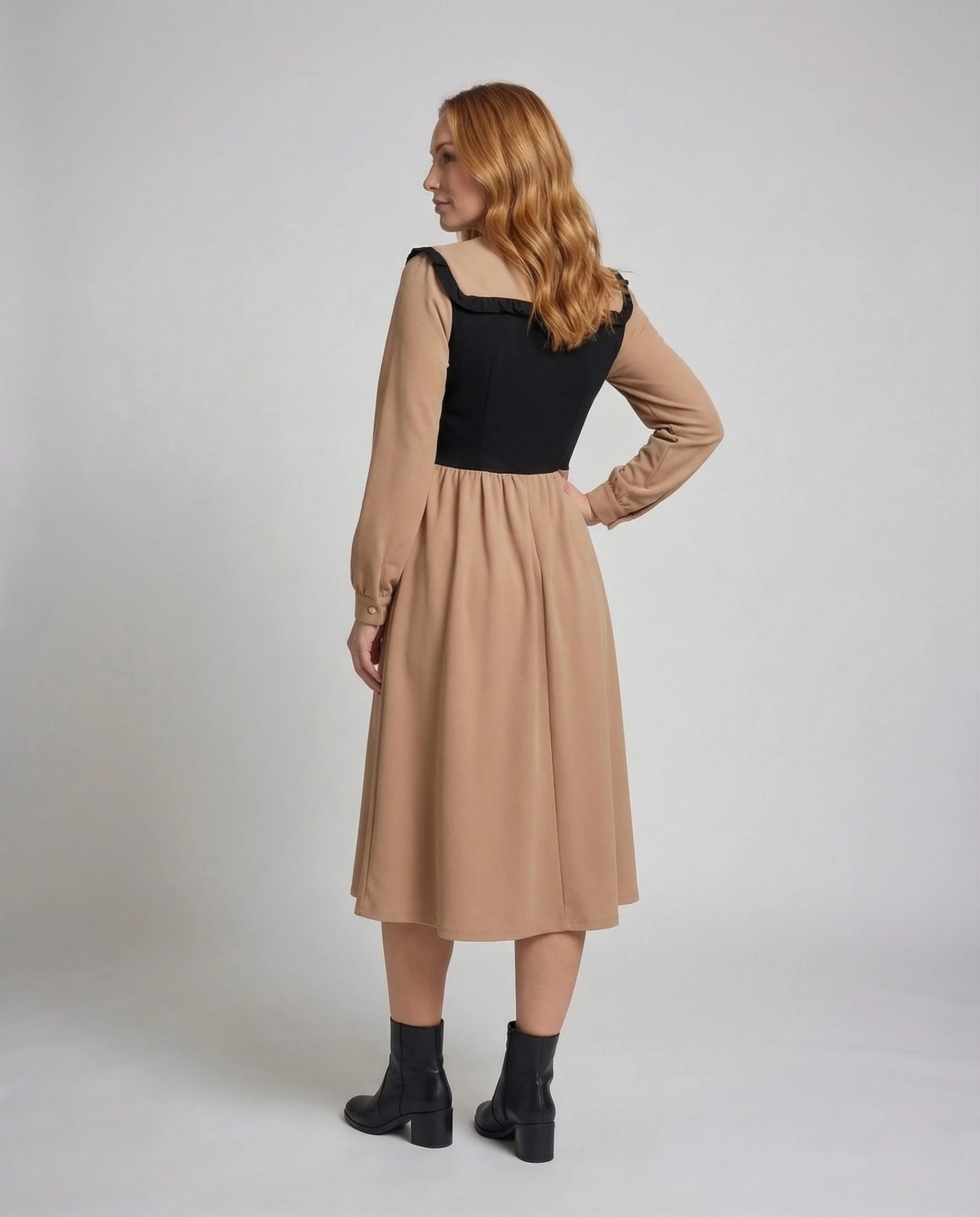 Damen Vintage Midikleid mit Rüschenkragen - Image 4