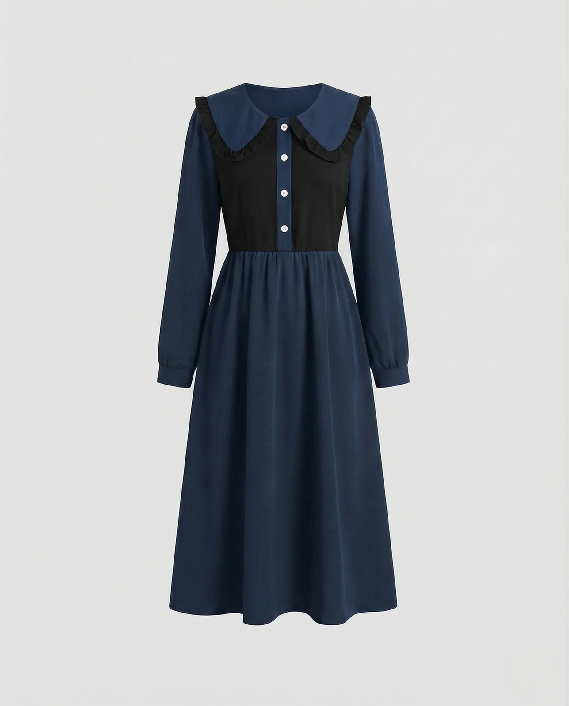 Damen Vintage Midikleid mit Rüschenkragen - Image 6