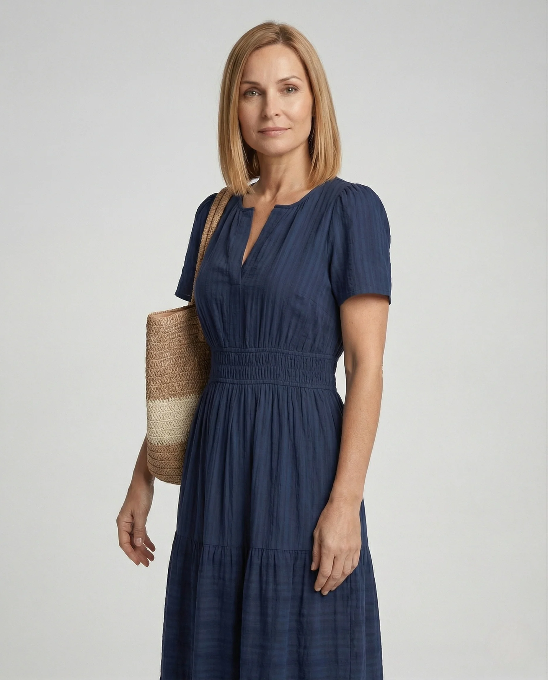 Freizeitkleid Damen Midikleid Falten - Image 2