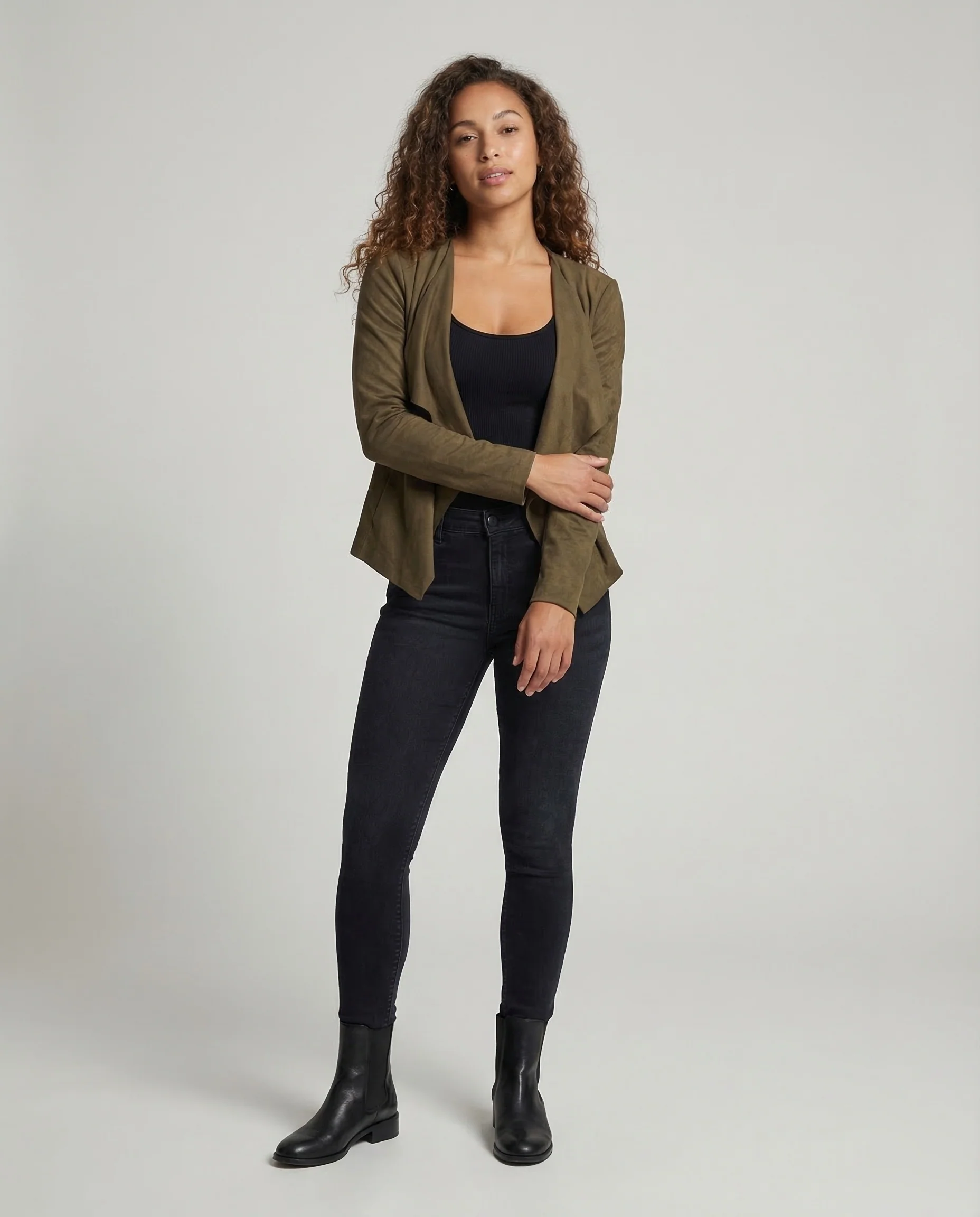 Damen Wasserfalljacke Wildlederoptik