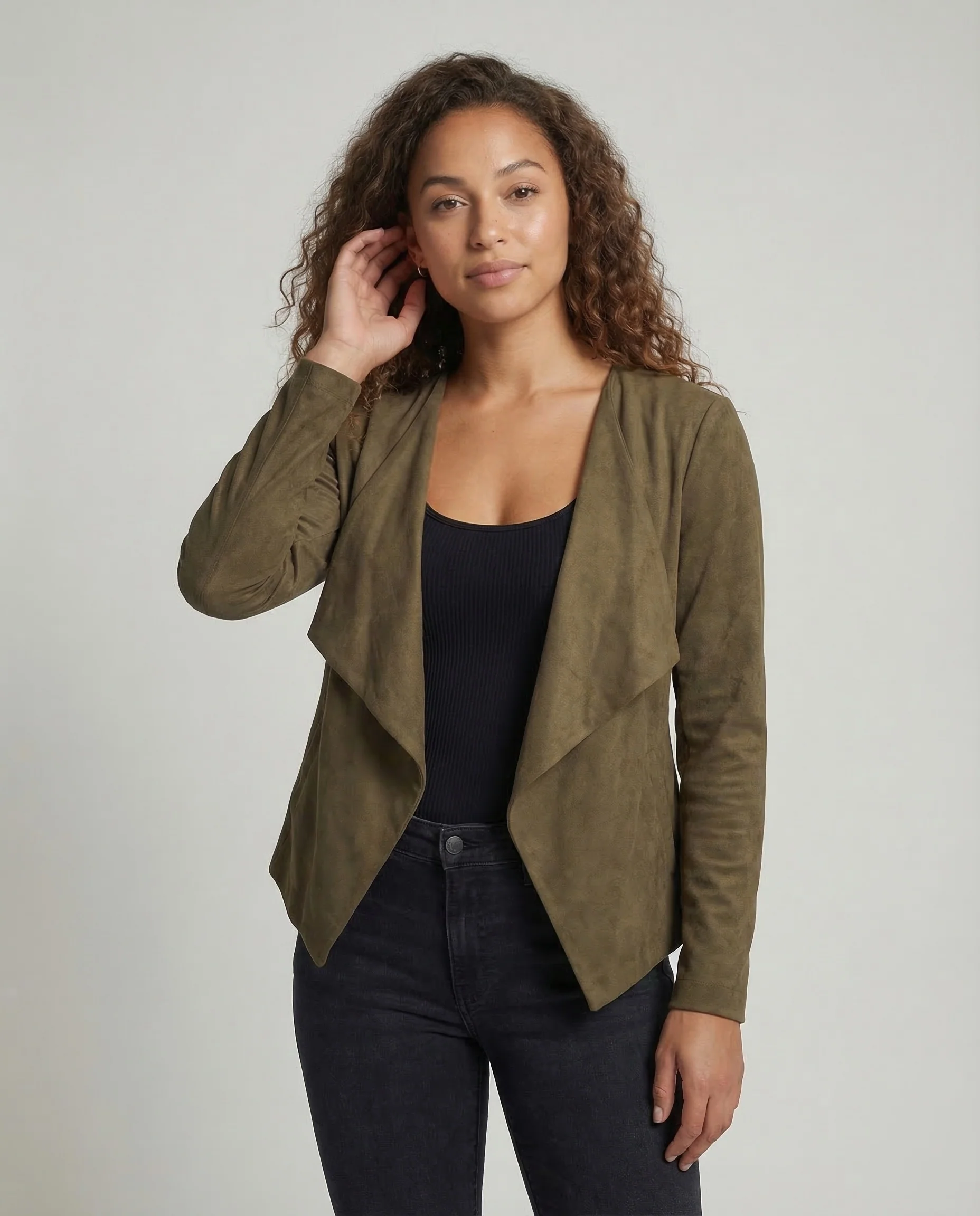 Damen Wasserfalljacke Wildlederoptik - Image 2