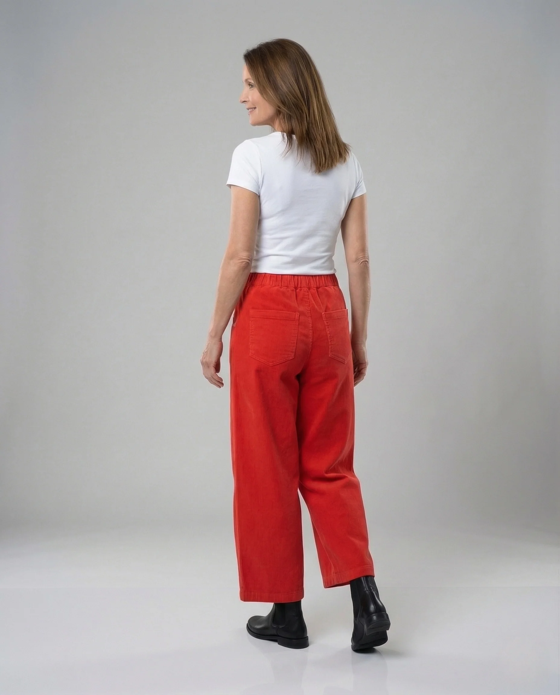 Damen Weiche Cordhose mit Weitem Bein und Elastischem Bund - Image 4