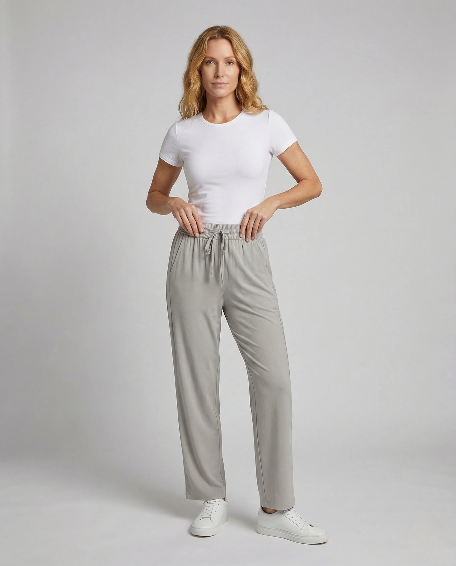 Damen Freizeithose Gerade Elastischer Bund Kordelzug - Image 2