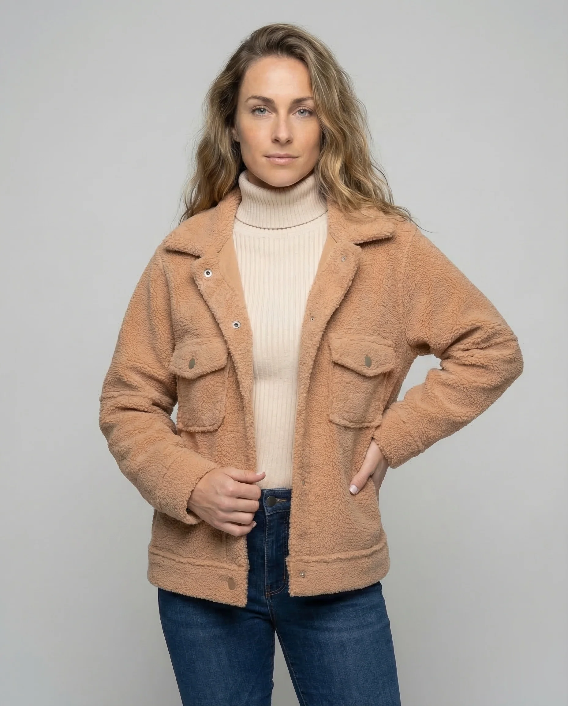 Damen Weiche Teddyjacke Pattentaschen - Image 2